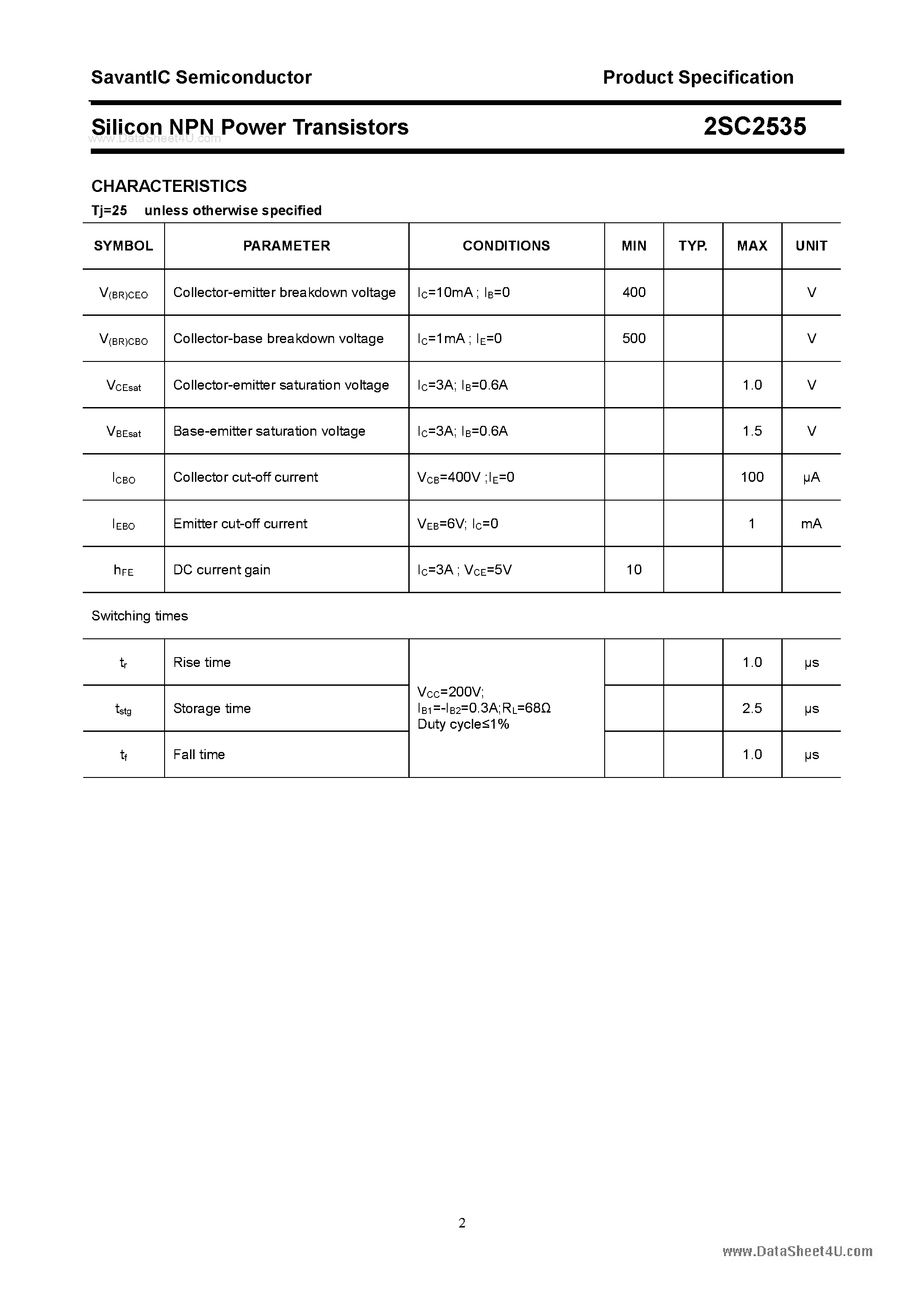Datasheet 2SC2535 - SILICON POWER TRANSISTOR page 2