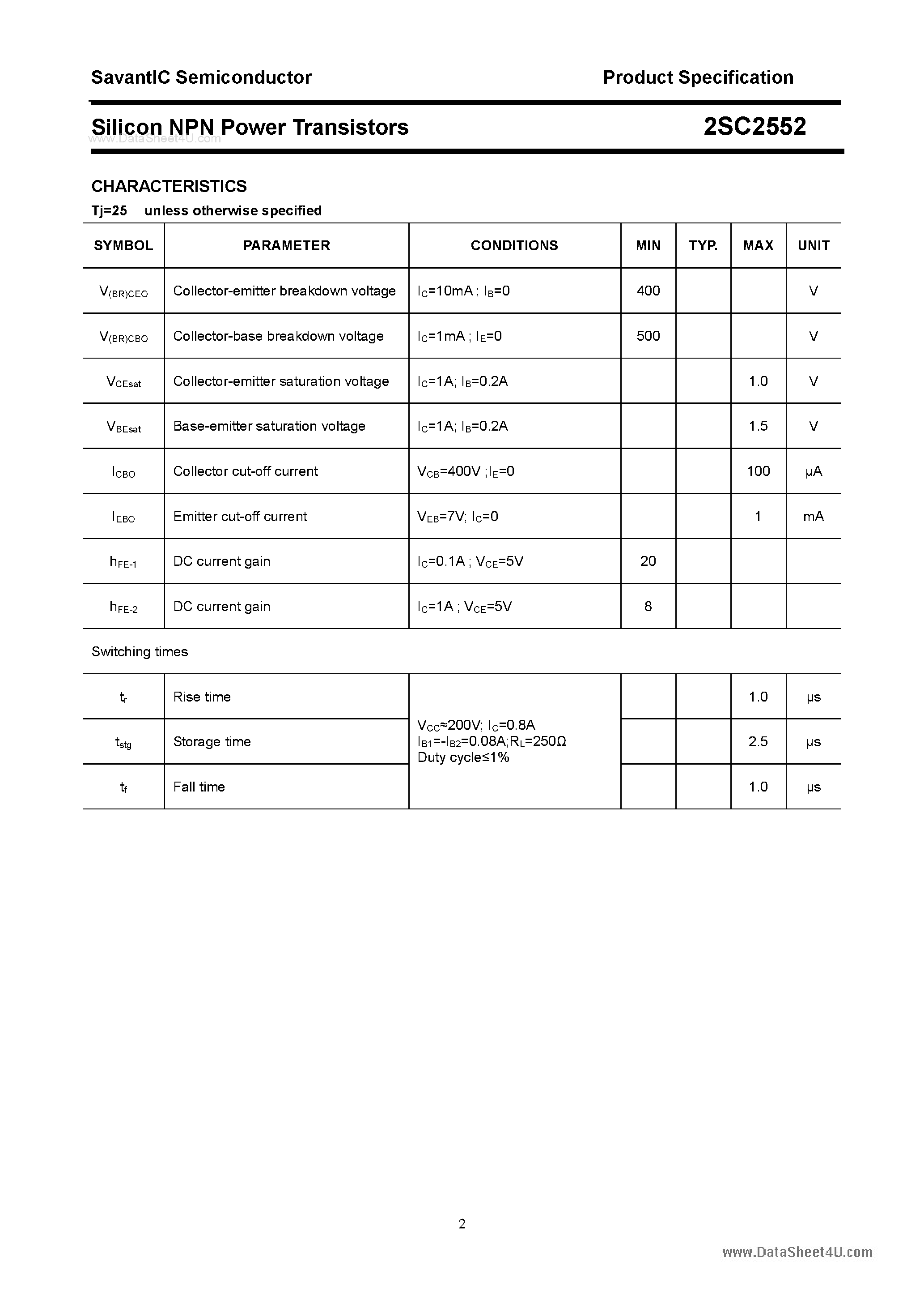 Datasheet 2SC2552 - SILICON POWER TRANSISTOR page 2