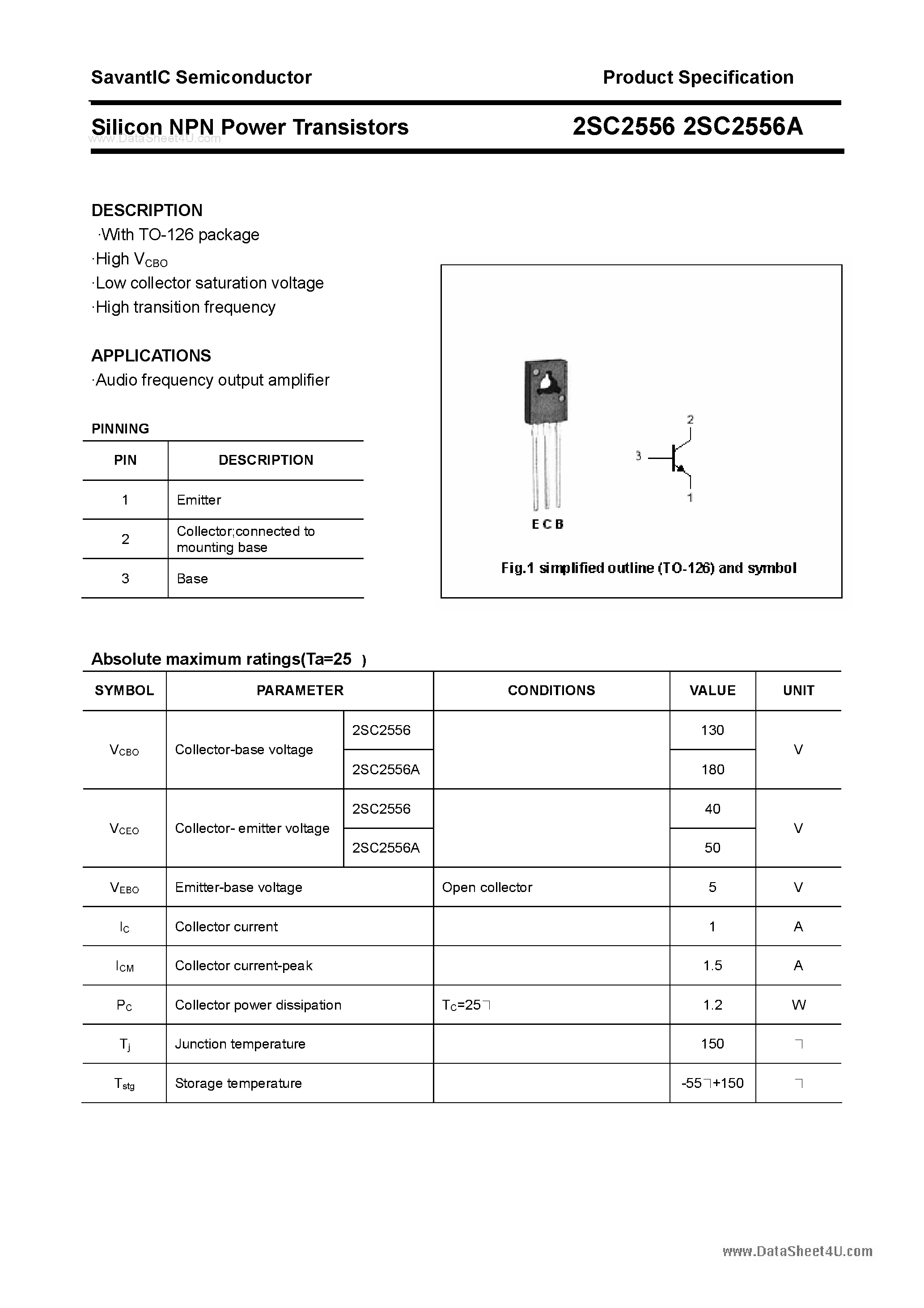 Datasheet 2SC2556 - SILICON POWER TRANSISTOR page 1