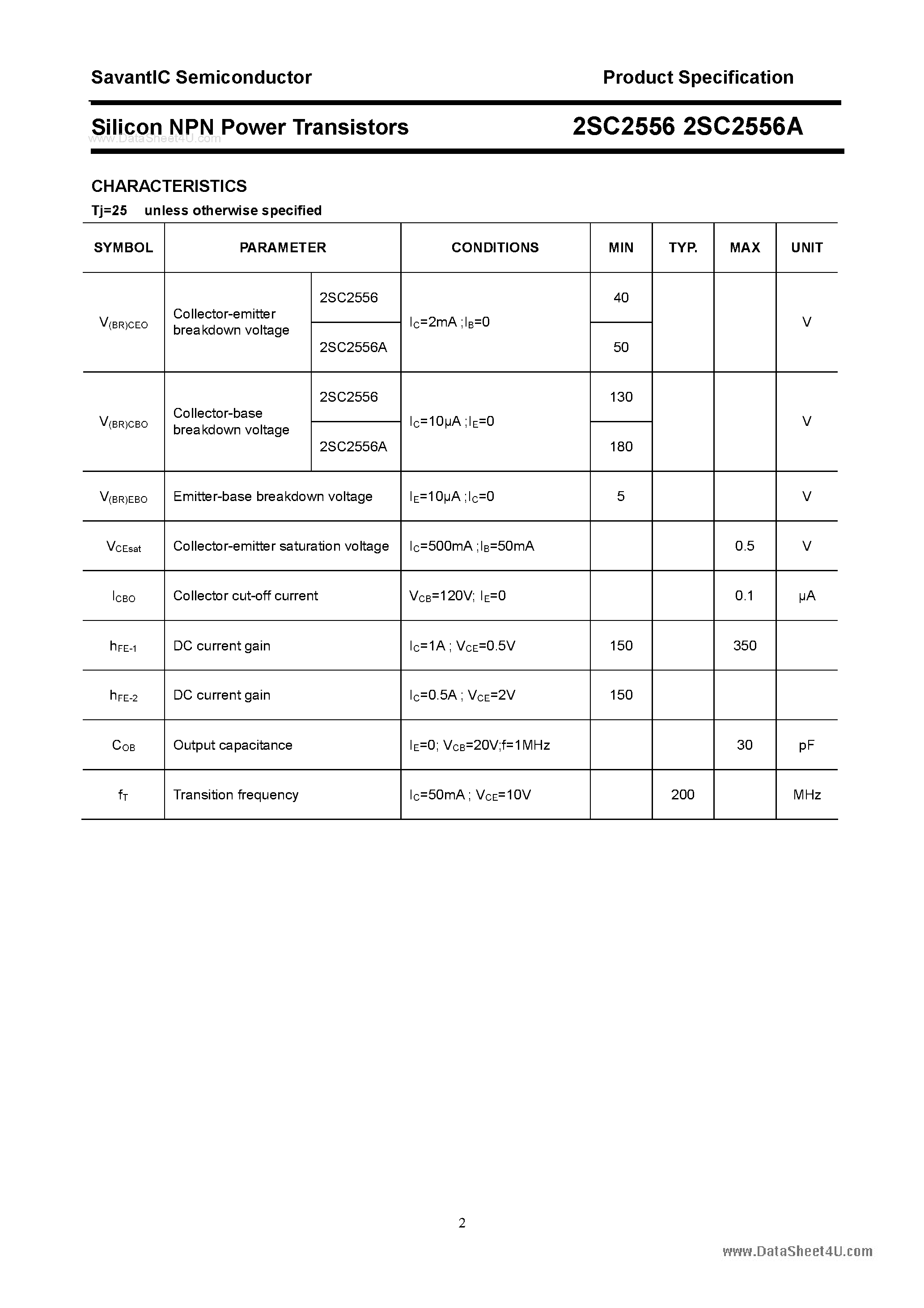 Datasheet 2SC2556 - SILICON POWER TRANSISTOR page 2