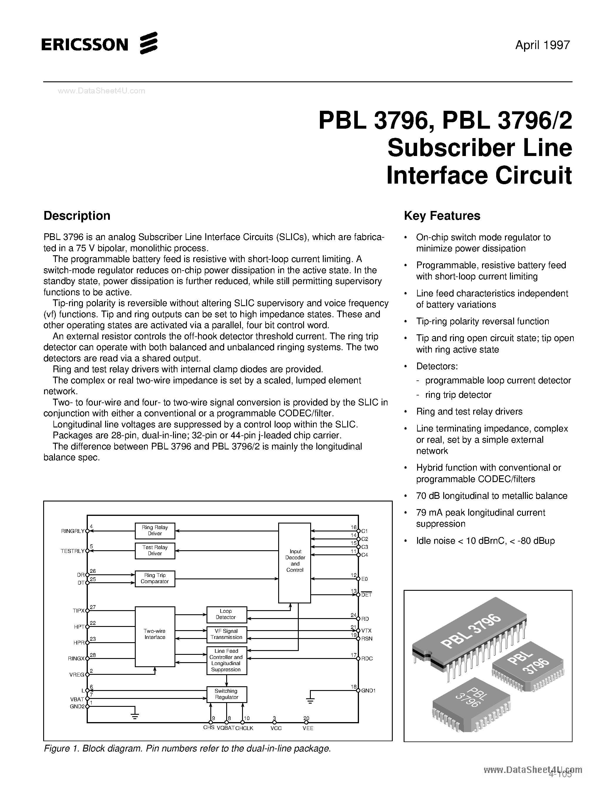 Datasheet PBL3796 - Subscriber Line Interface Circuit page 1