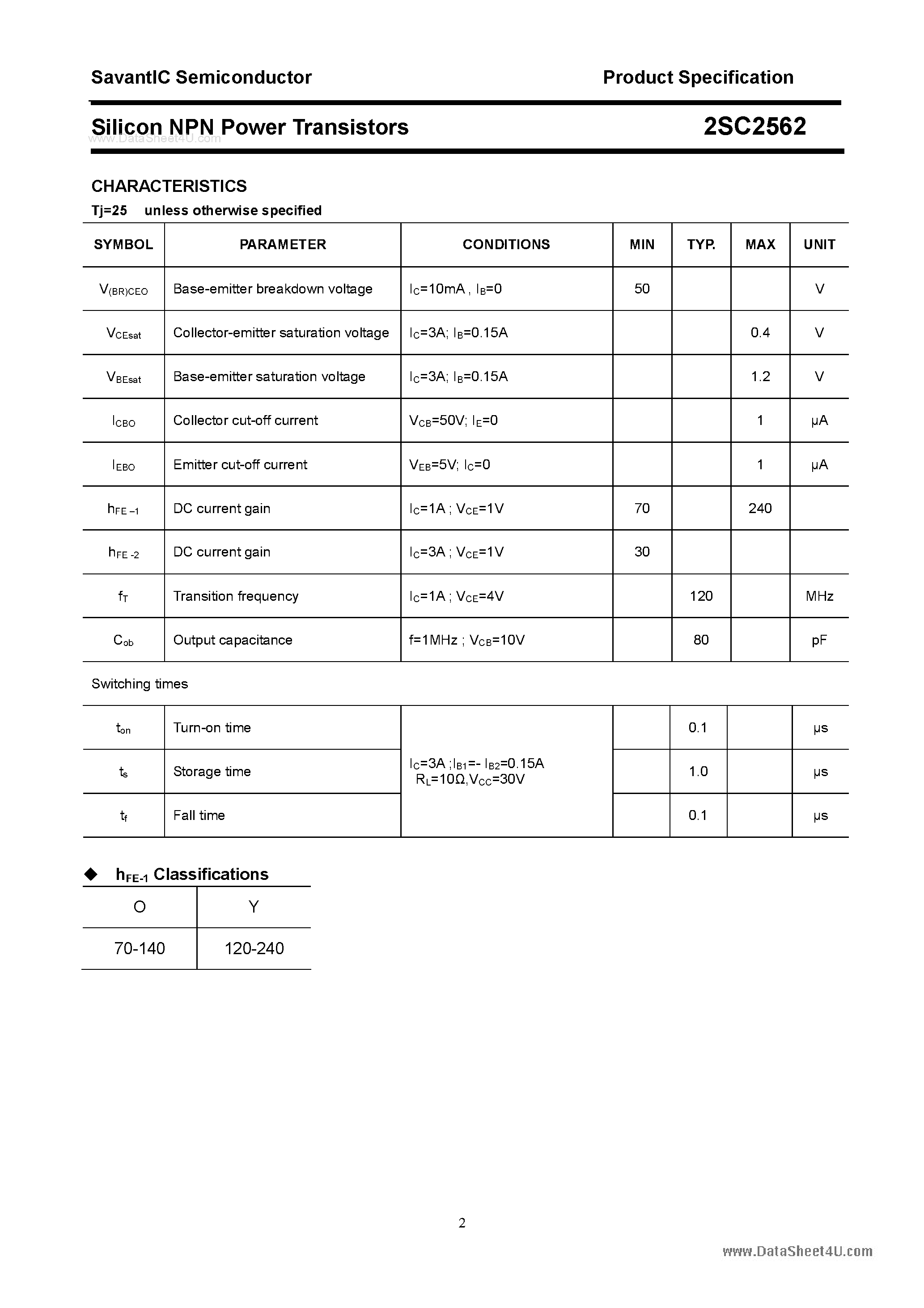 Datasheet 2SC2562 - SILICON POWER TRANSISTOR page 2