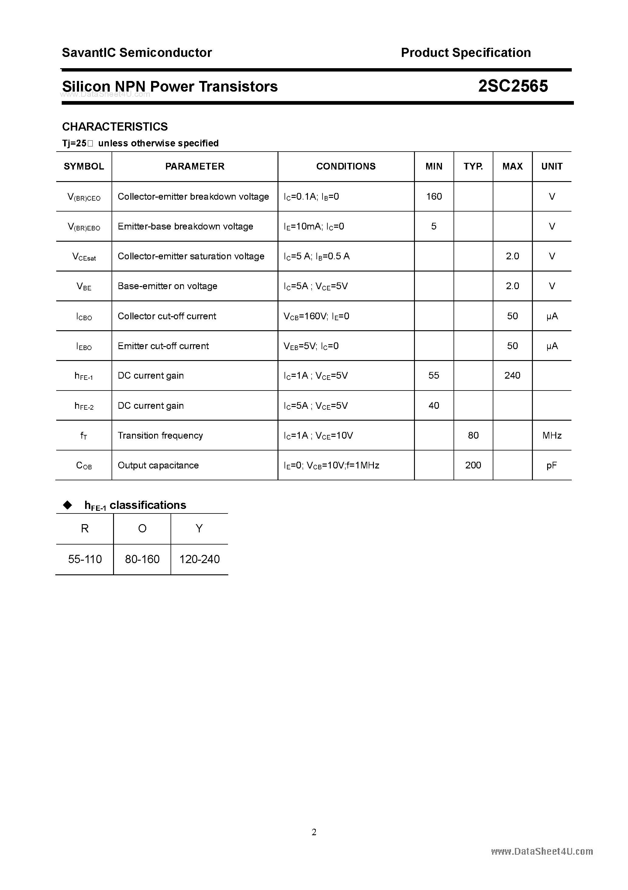 Datasheet 2SC2565 - SILICON POWER TRANSISTOR page 2
