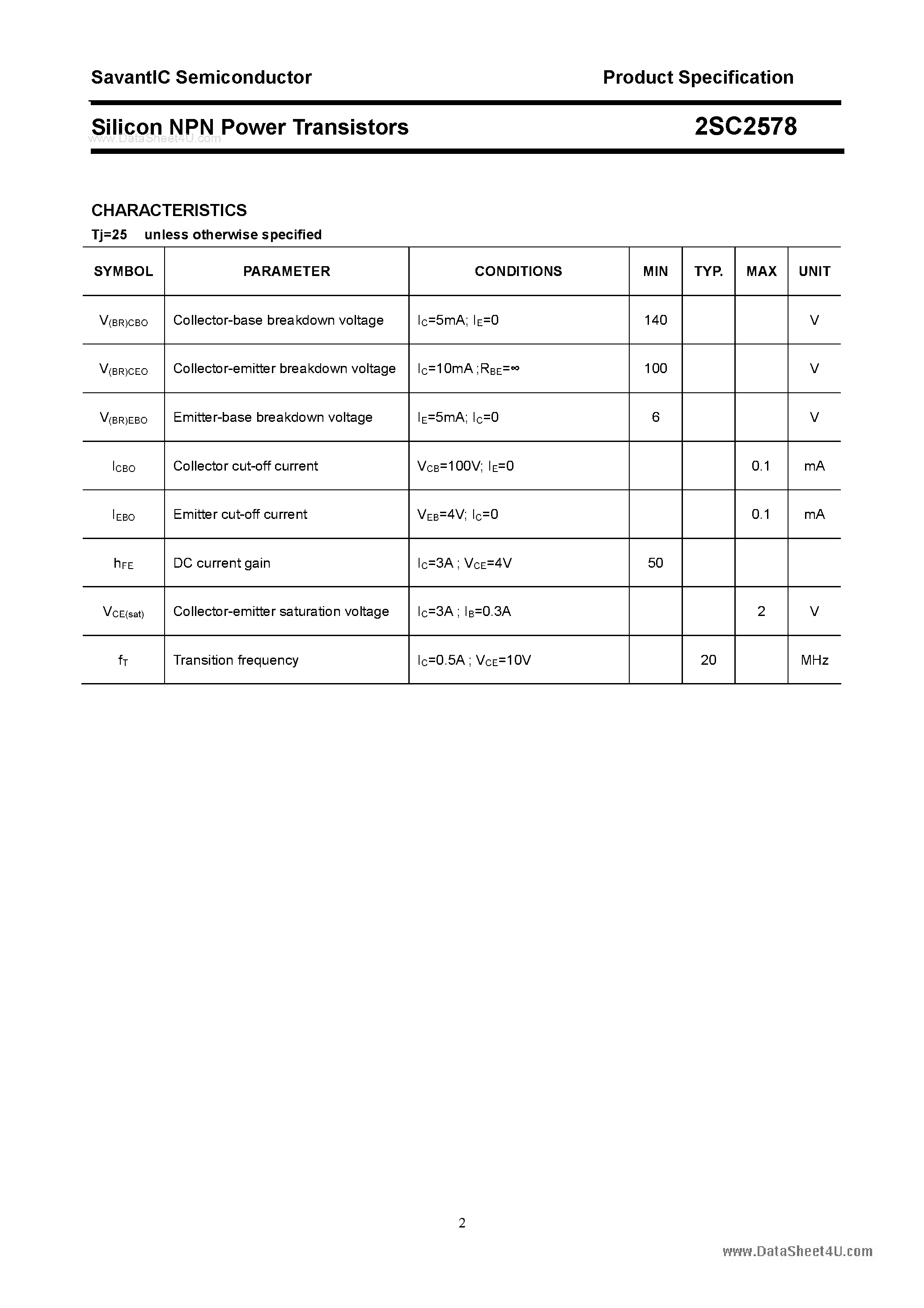 Datasheet 2SC2578 - SILICON POWER TRANSISTOR page 2