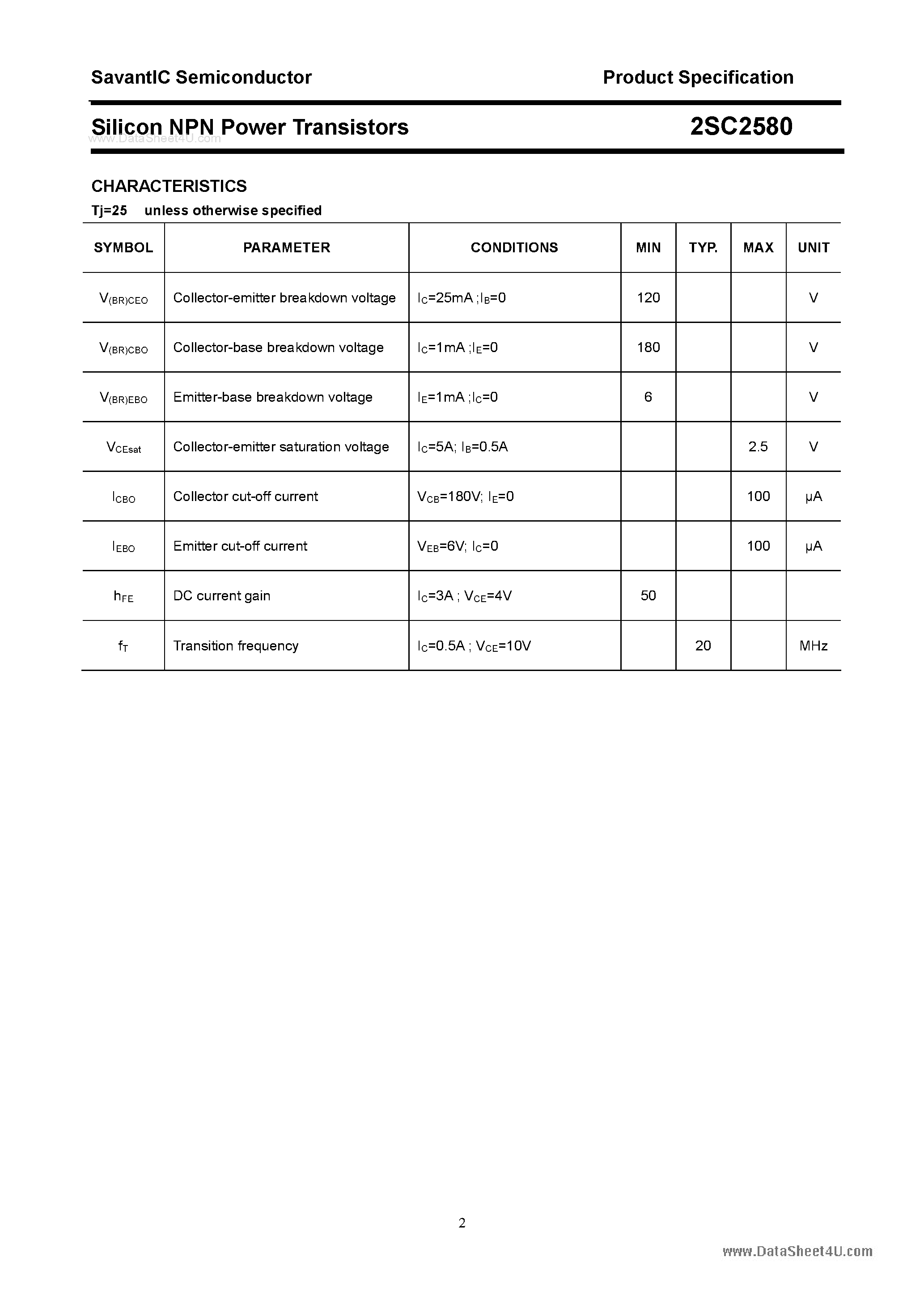 Datasheet 2SC2580 - SILICON POWER TRANSISTOR page 2