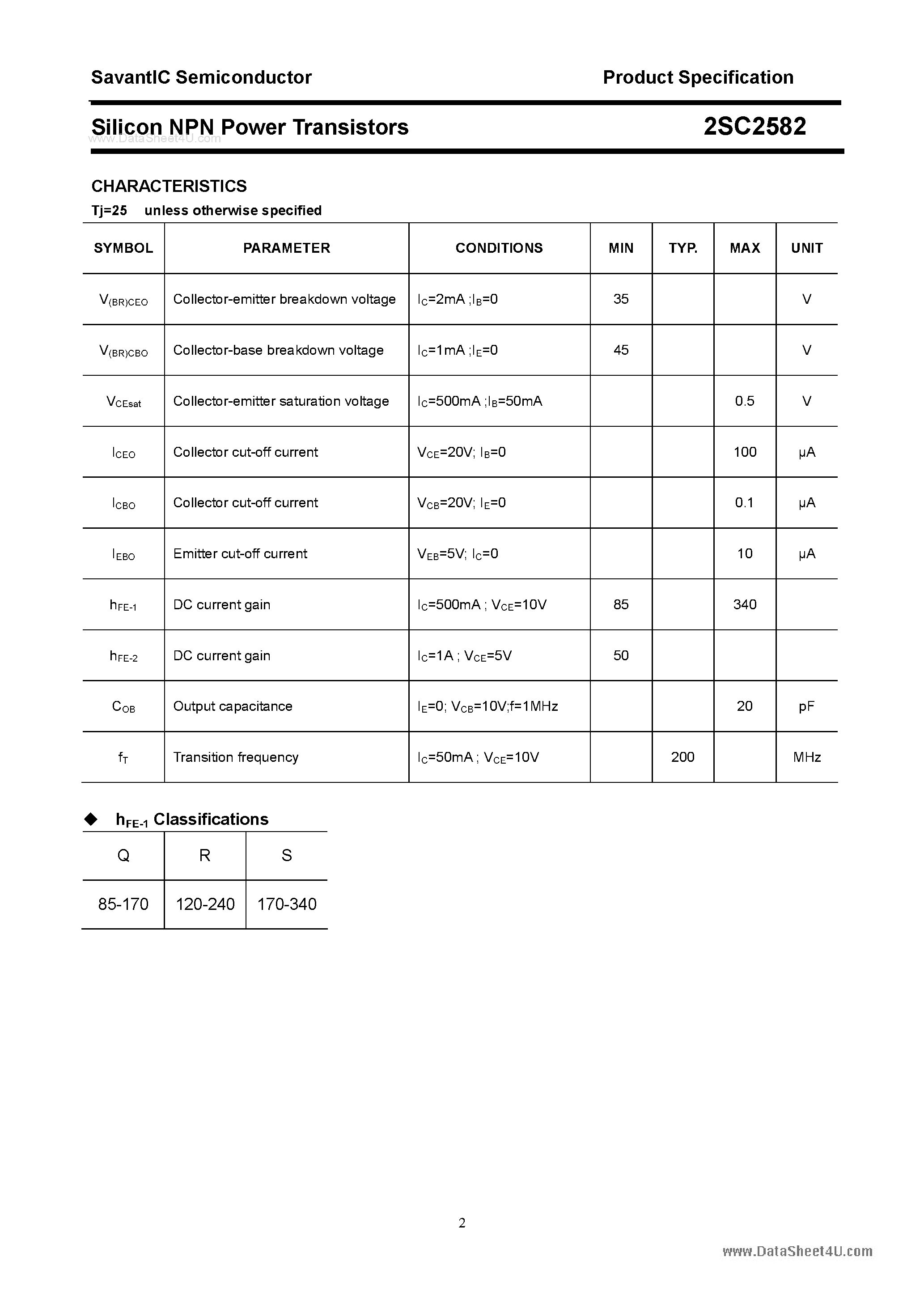 Datasheet 2SC2582 - SILICON POWER TRANSISTOR page 2