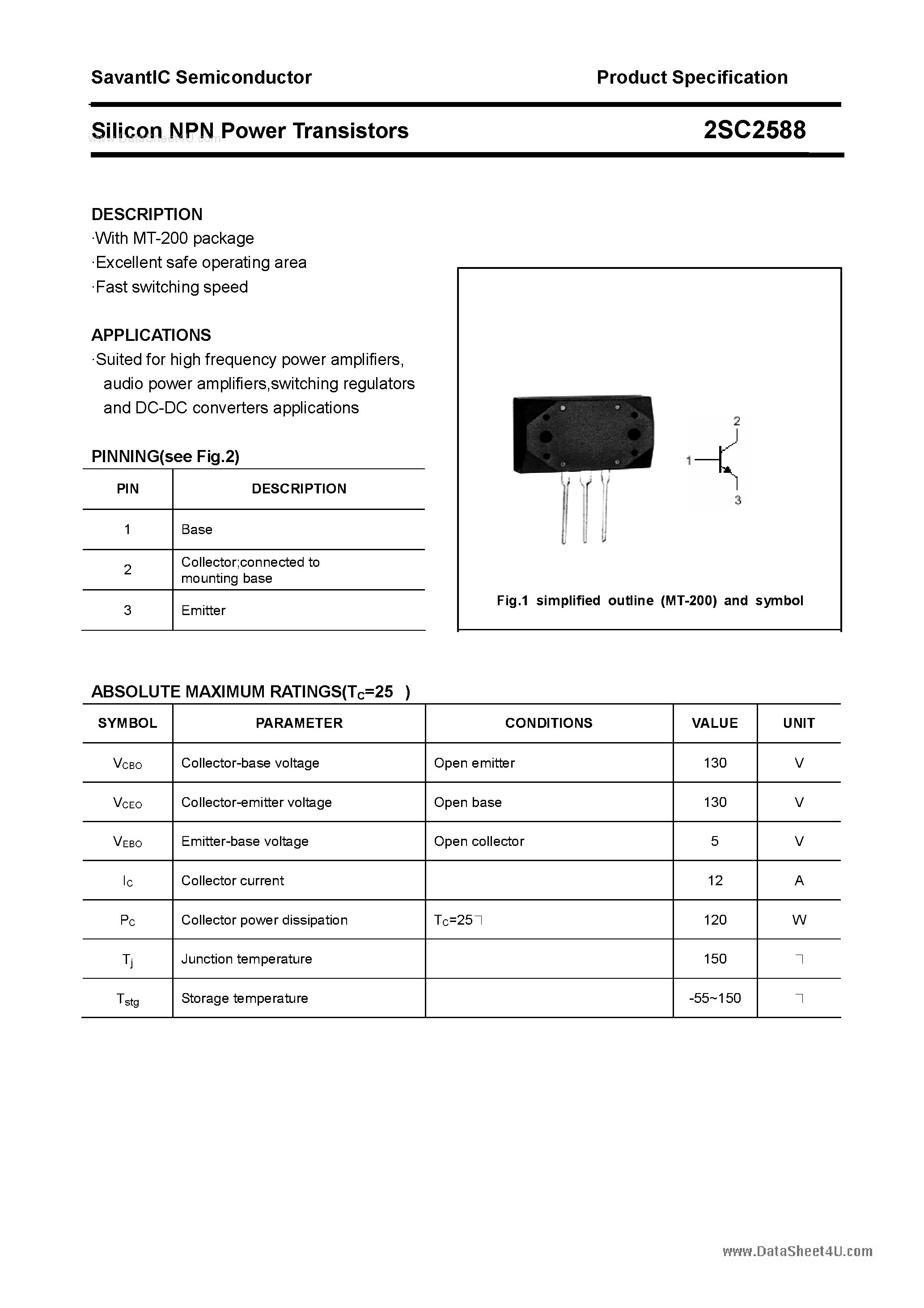 Datasheet 2SC2588 - SILICON POWER TRANSISTOR page 1