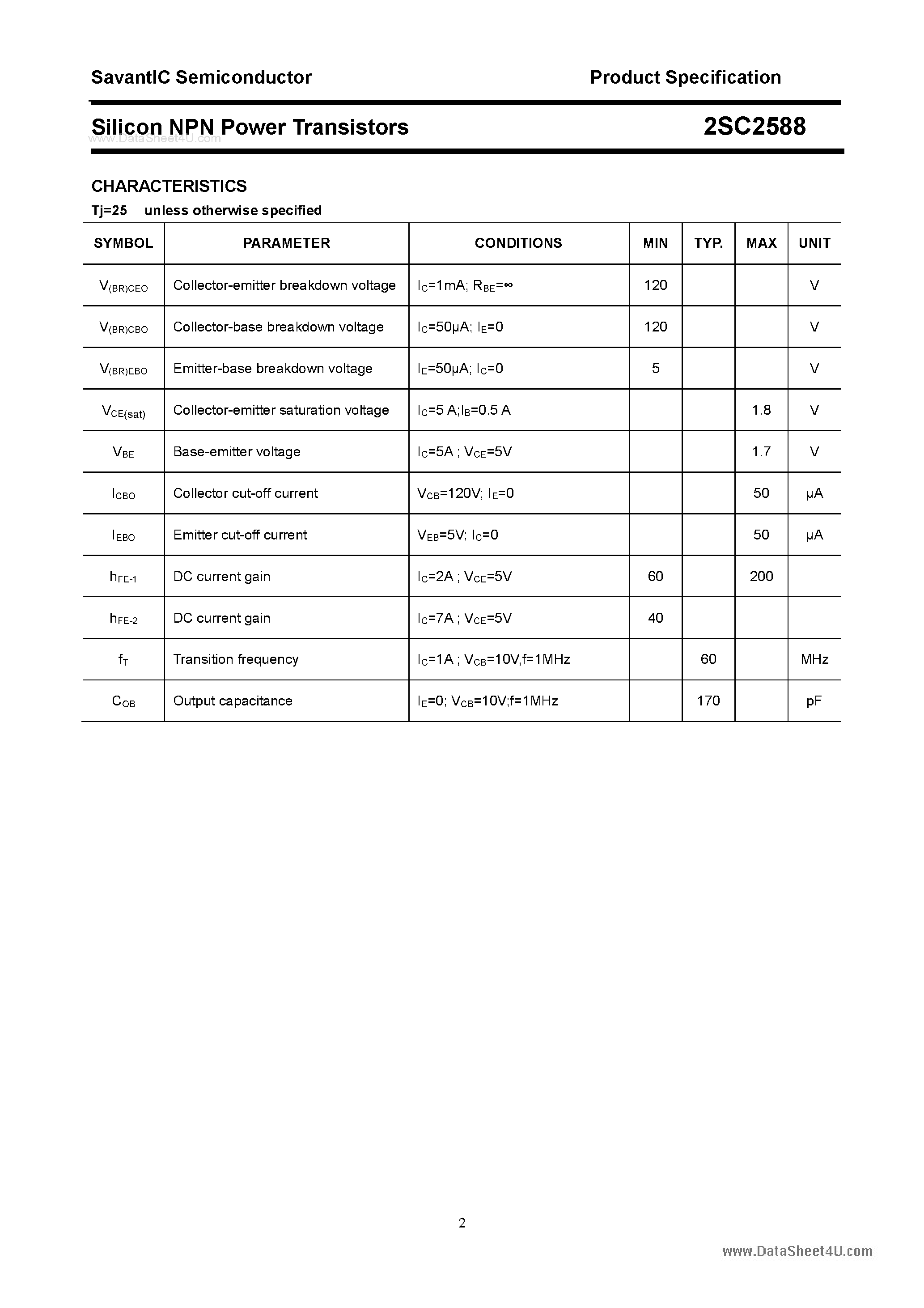 Datasheet 2SC2588 - SILICON POWER TRANSISTOR page 2