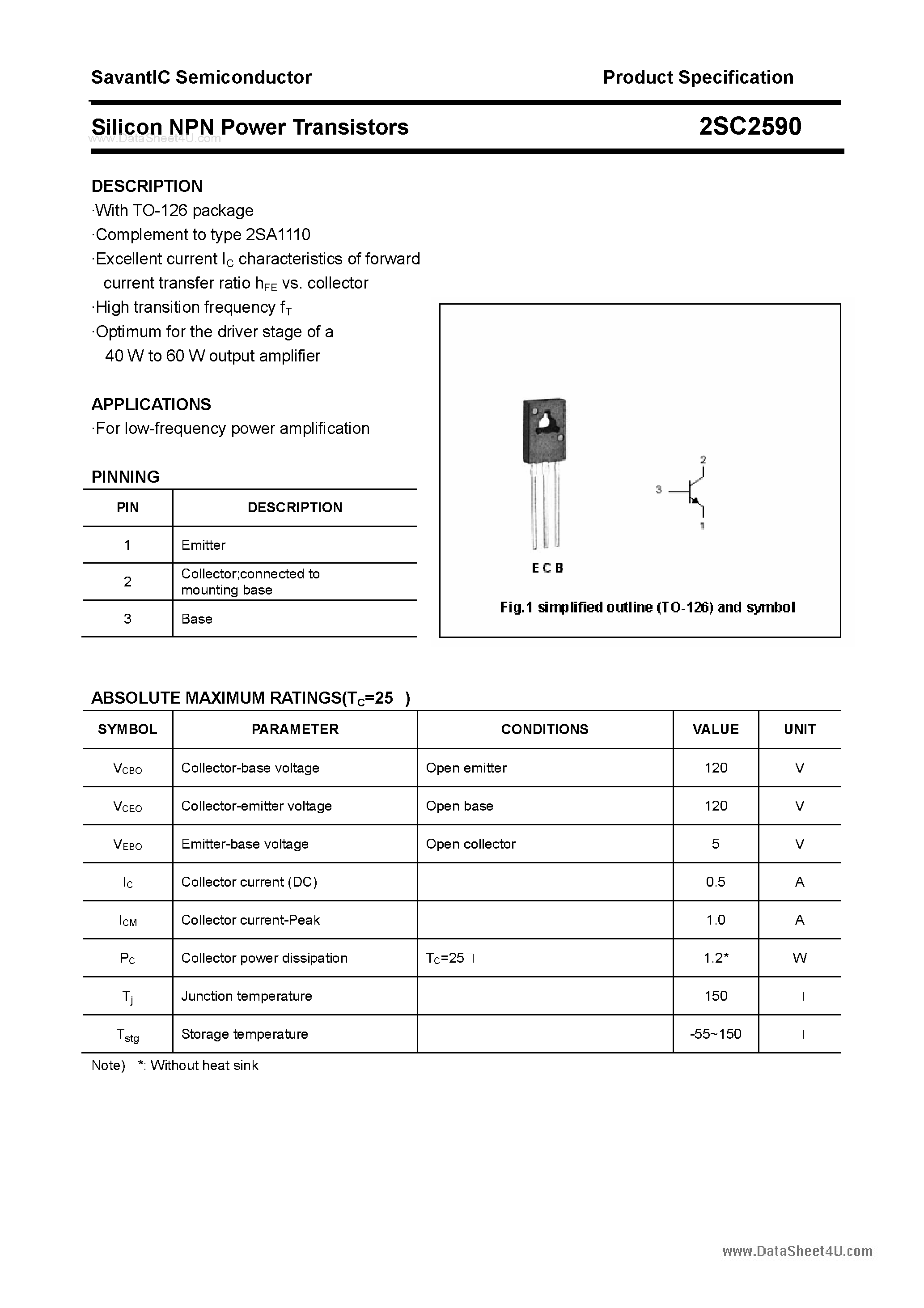 Datasheet 2SC2590 - SILICON POWER TRANSISTOR page 1