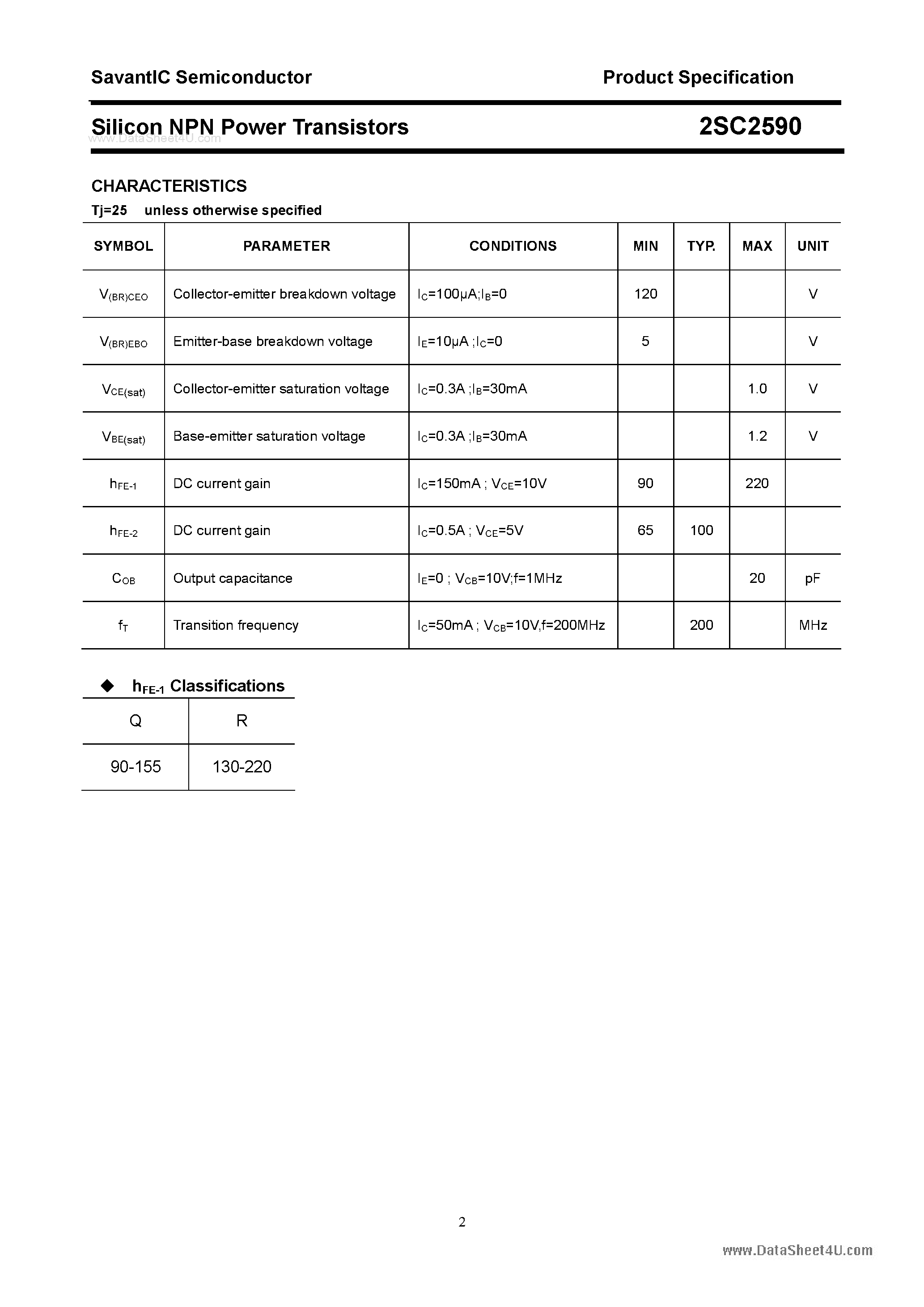 Datasheet 2SC2590 - SILICON POWER TRANSISTOR page 2