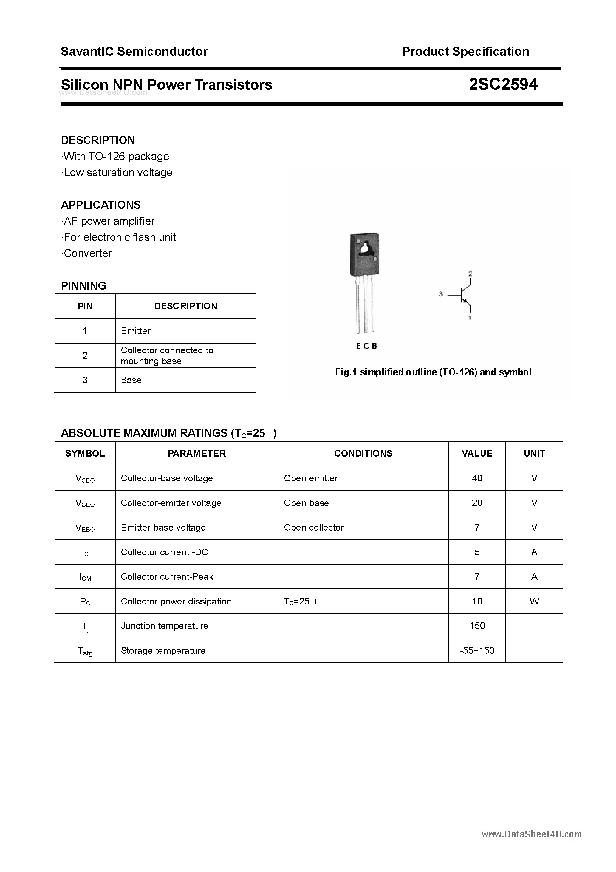 Datasheet 2SC2594 - SILICON POWER TRANSISTOR page 1