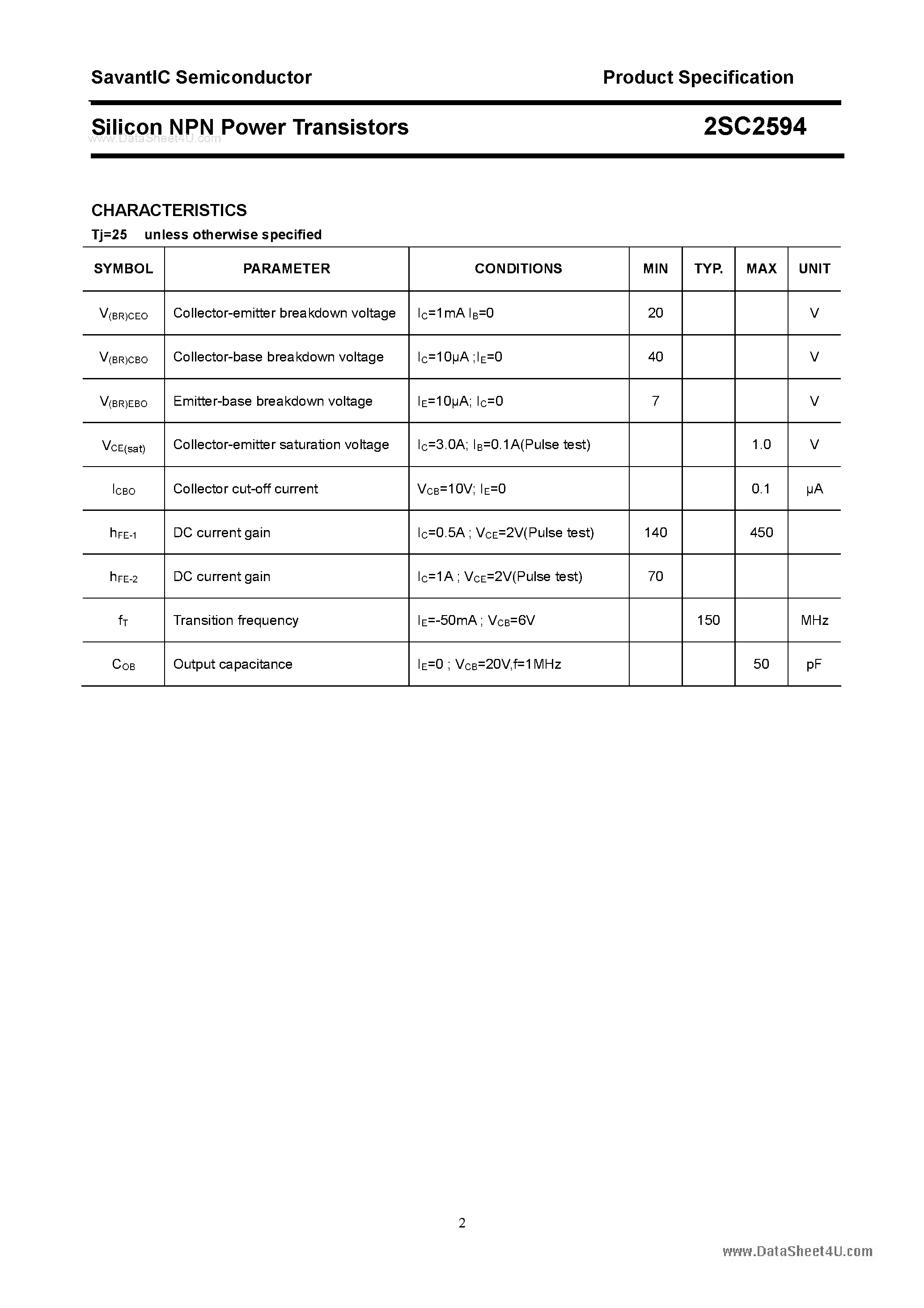 Datasheet 2SC2594 - SILICON POWER TRANSISTOR page 2