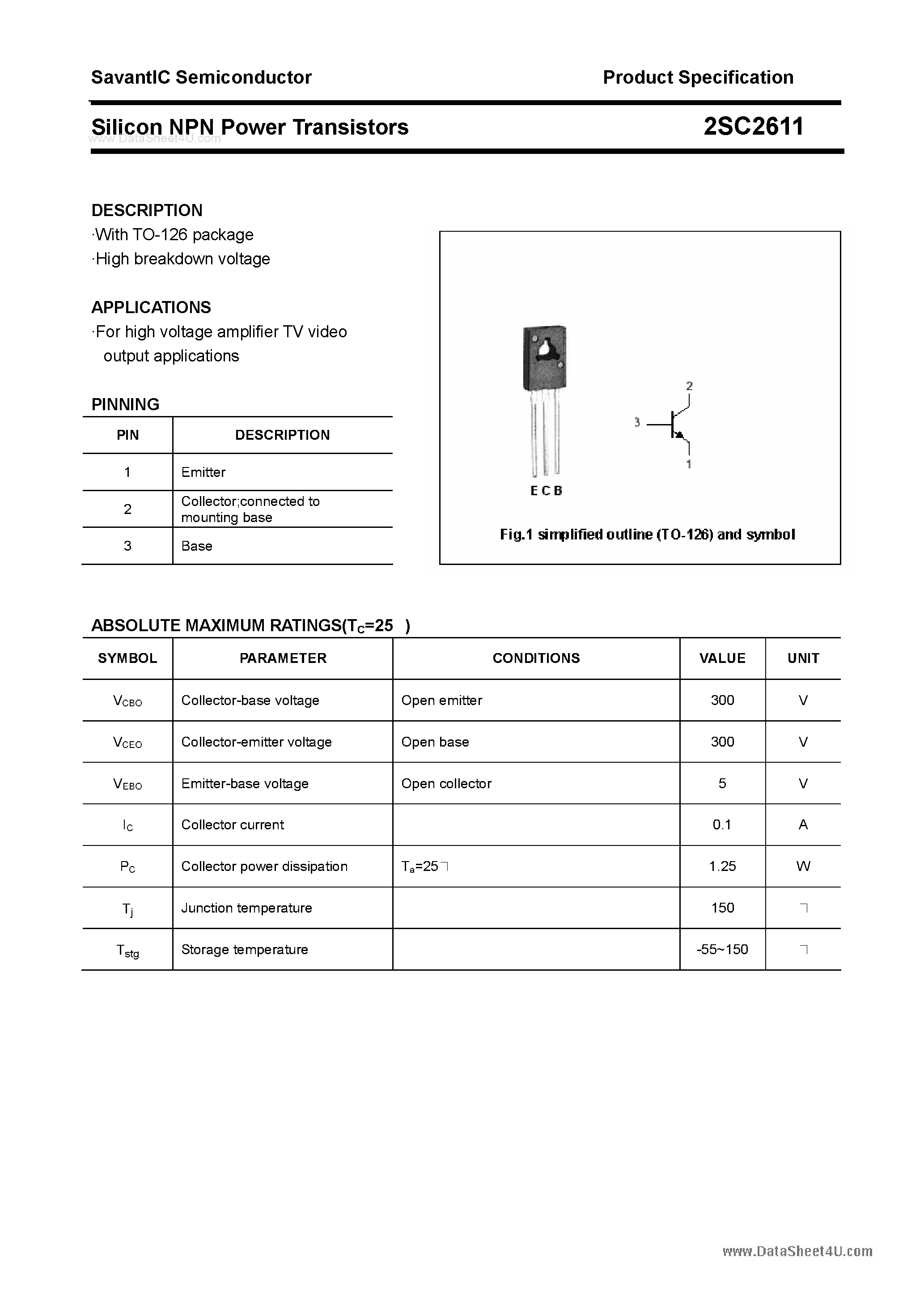 Datasheet 2SC2611 page 1 Datasheet 2SC2611 - SILICON POWER TRANSISTOR page 1