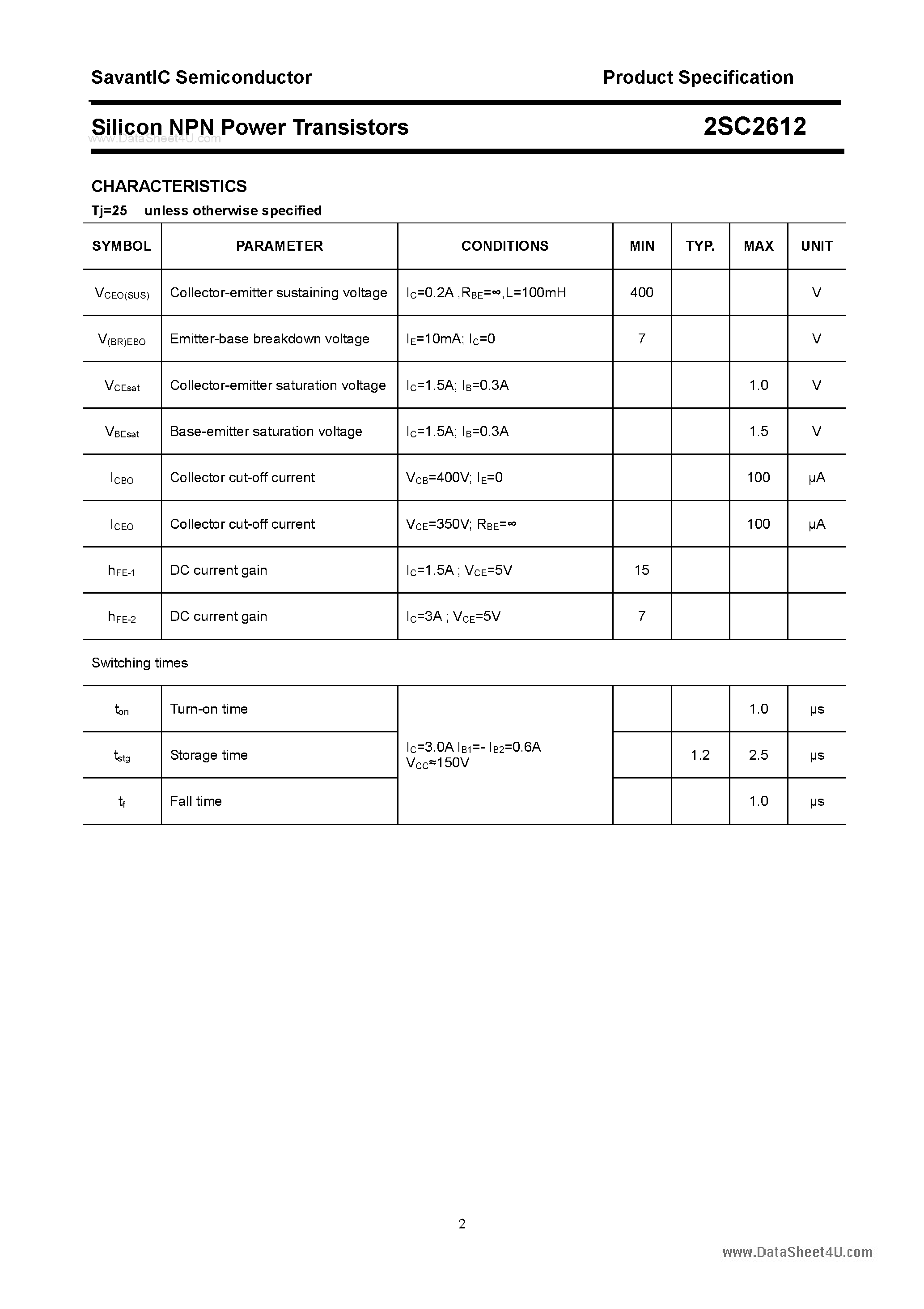 Datasheet 2SC2612 - SILICON POWER TRANSISTOR page 2