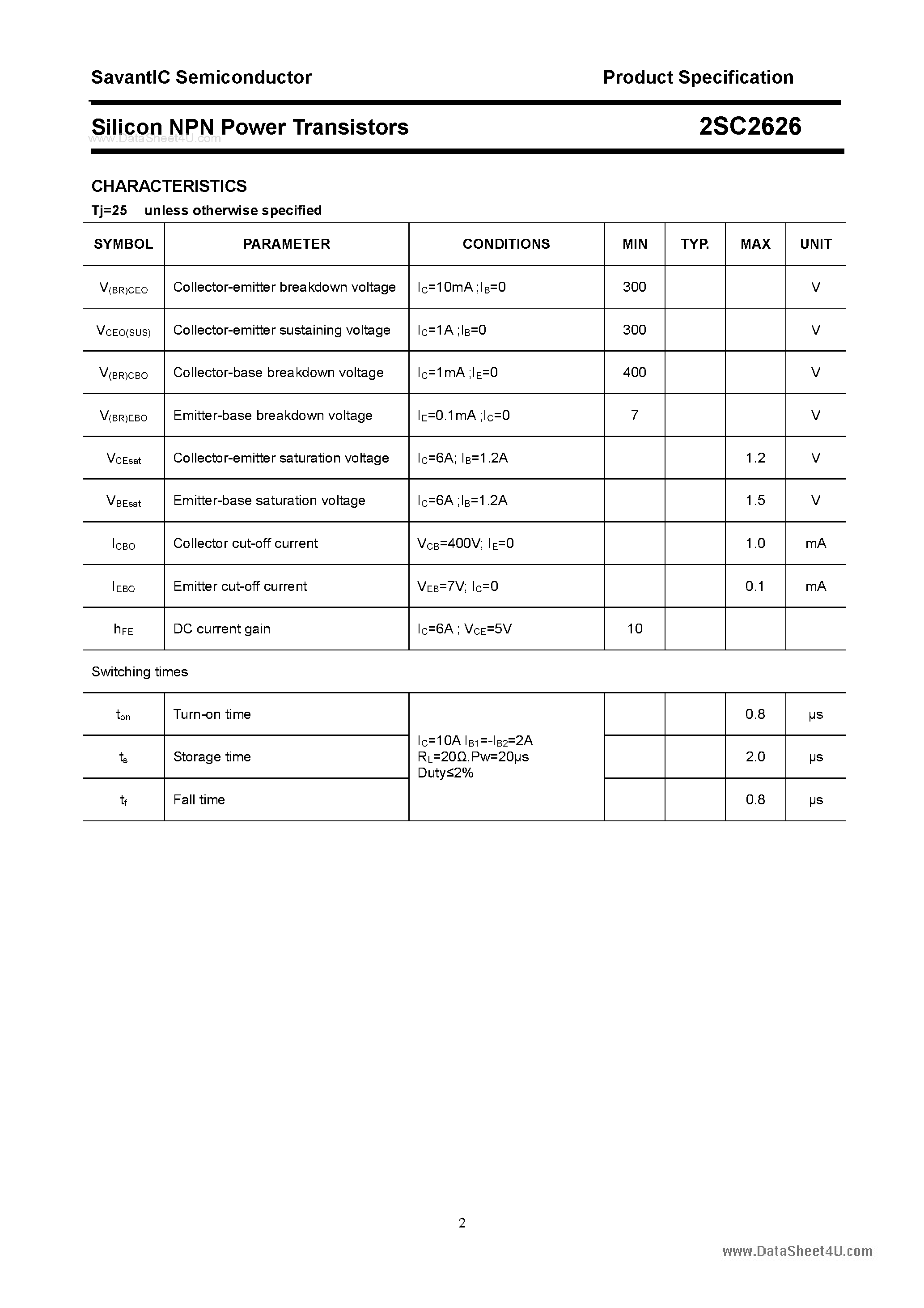 Datasheet 2SC2626 - SILICON POWER TRANSISTOR page 2