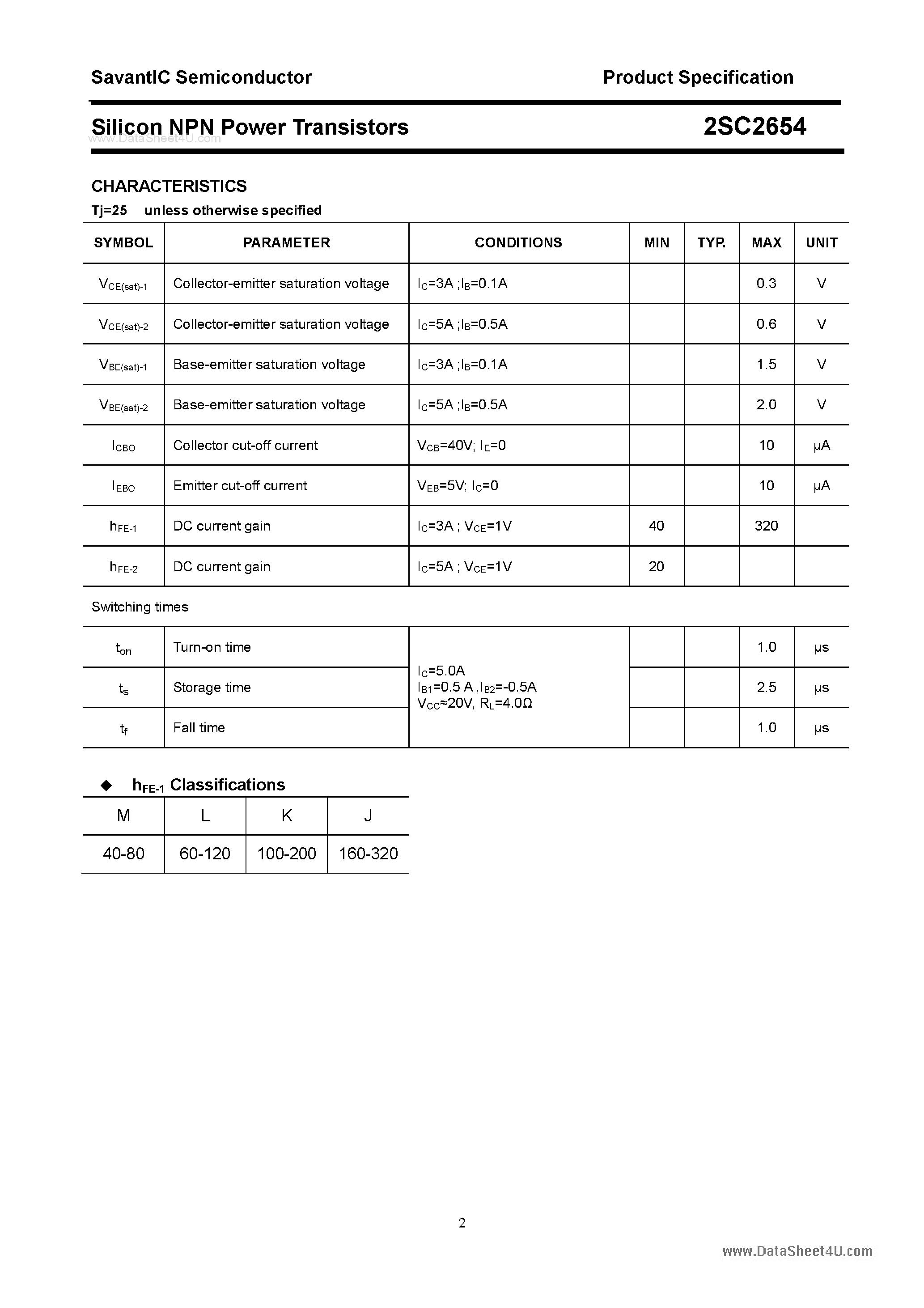 Datasheet 2SC2654 - SILICON POWER TRANSISTOR page 2