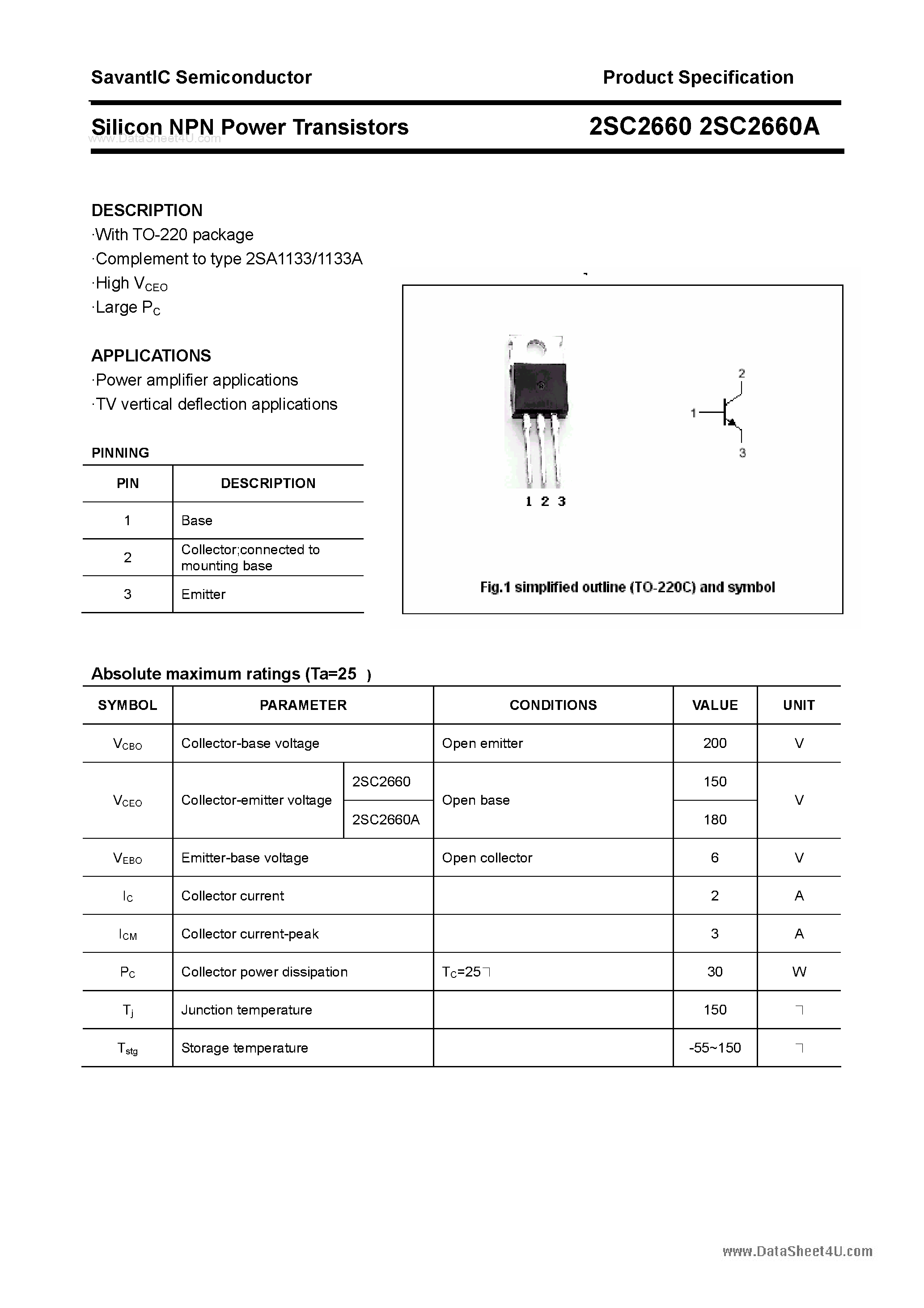 Datasheet 2SC2660 - SILICON POWER TRANSISTOR page 1