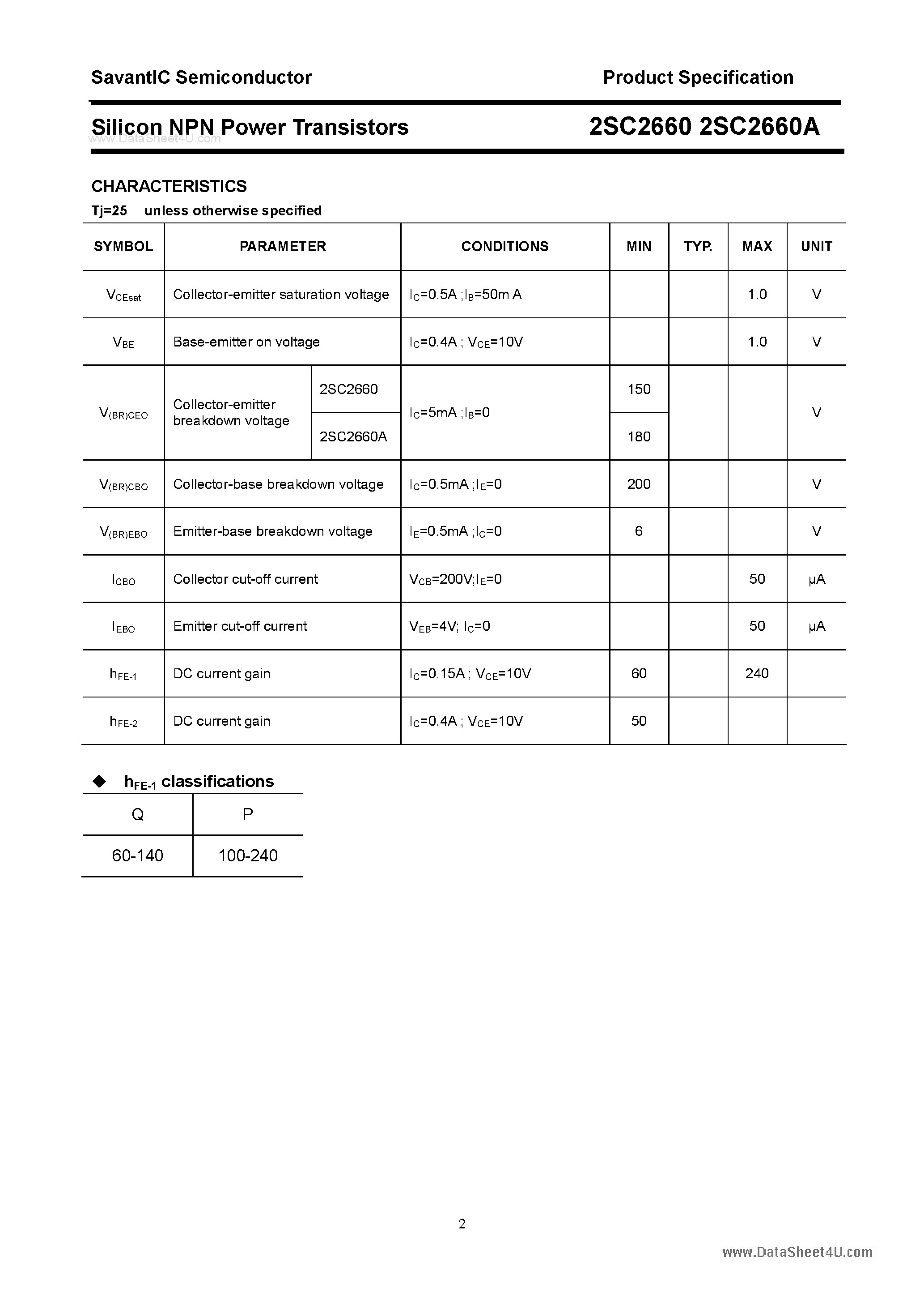 Datasheet 2SC2660 - SILICON POWER TRANSISTOR page 2