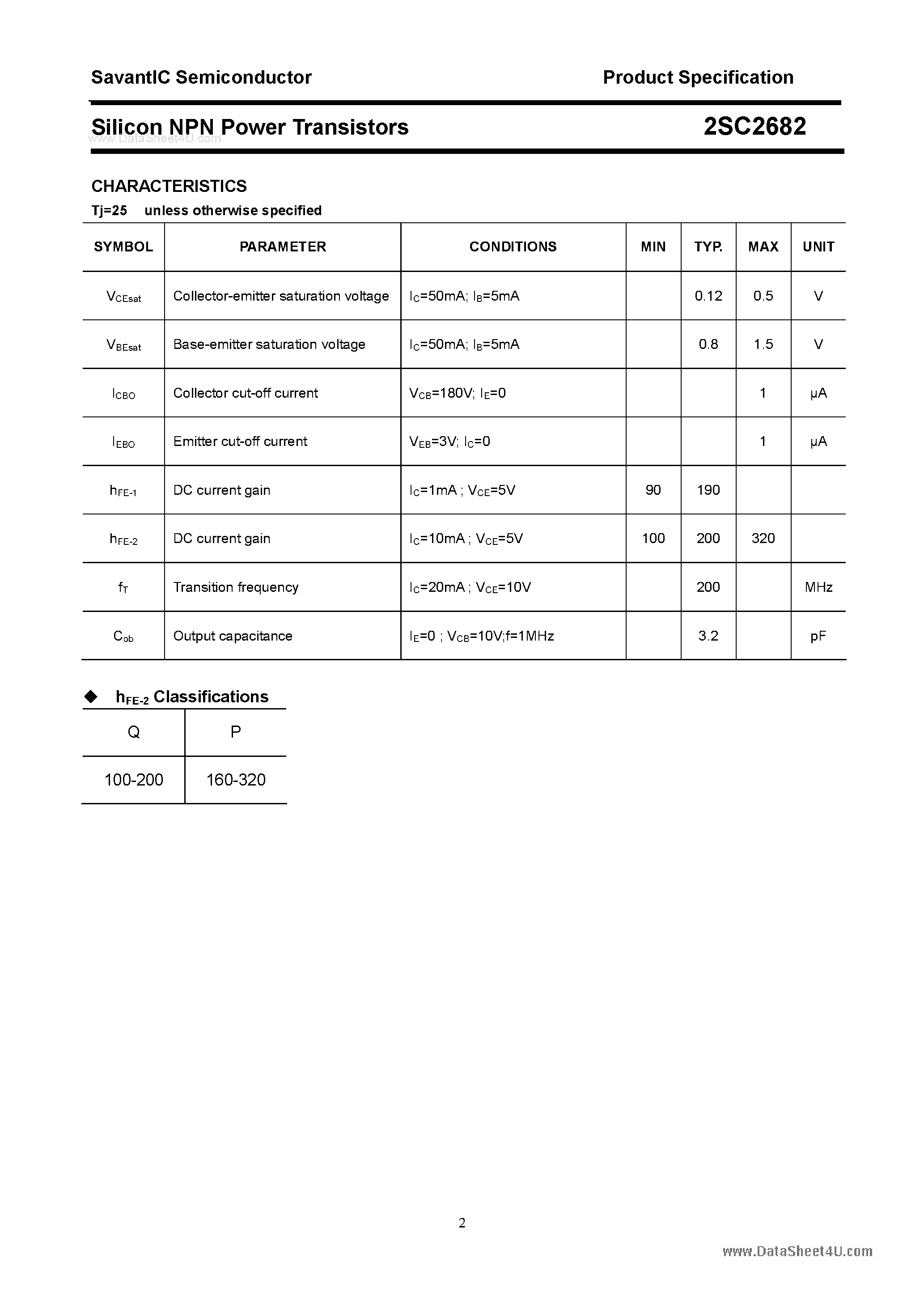 Datasheet 2SC2682 - SILICON POWER TRANSISTOR page 2
