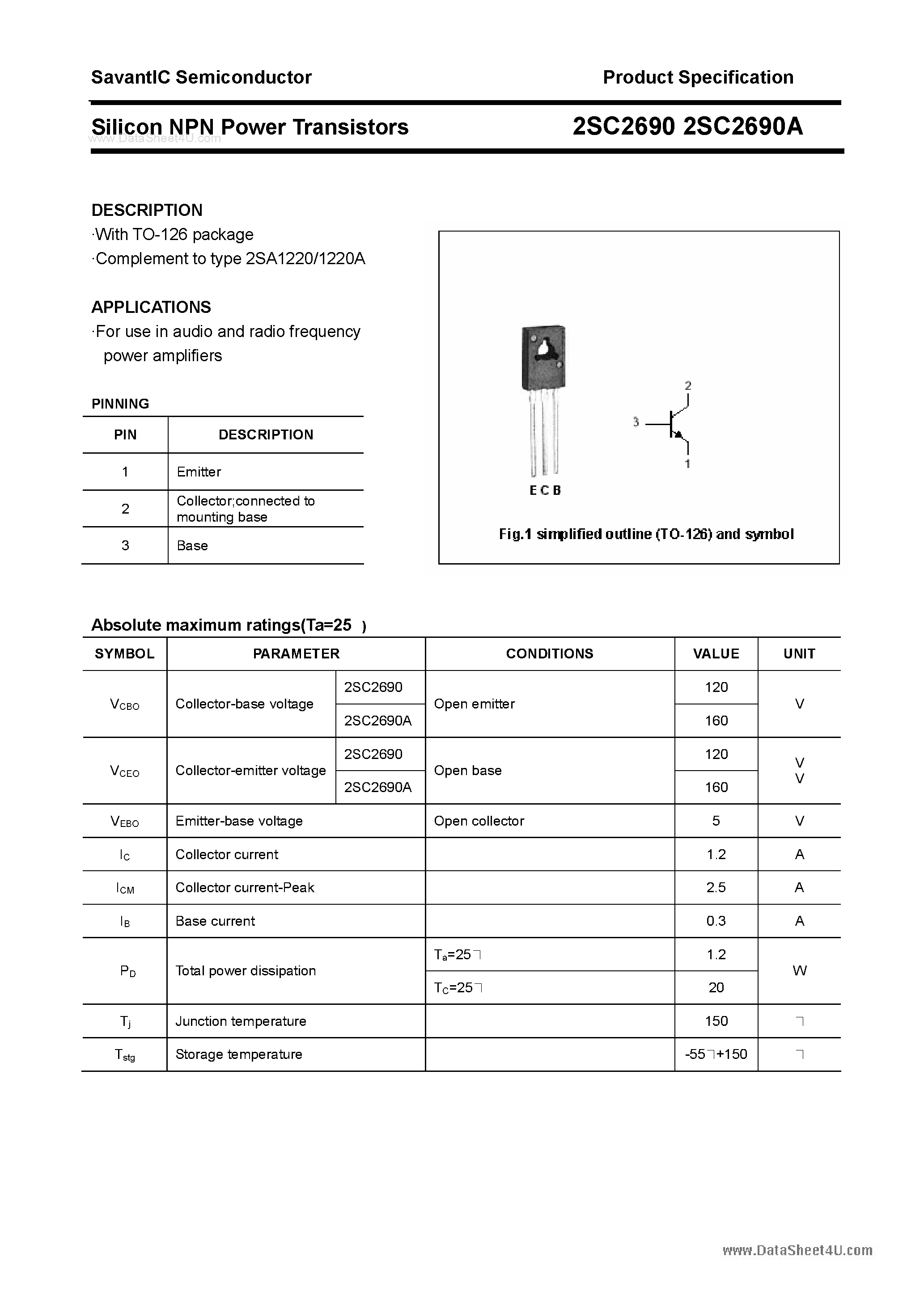 Datasheet 2SC2690A - SILICON POWER TRANSISTOR page 1
