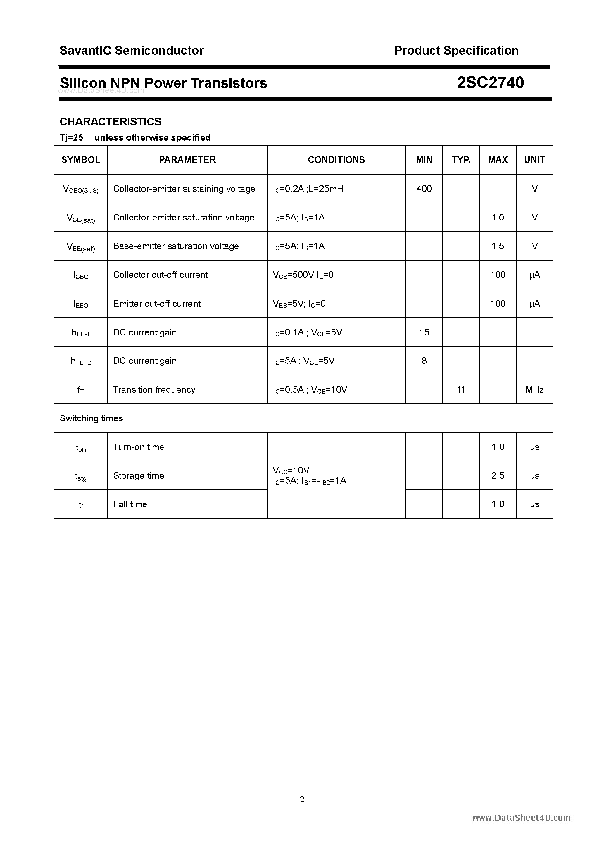 Datasheet 2SC2740 page 2 Datasheet 2SC2740 - SILICON POWER TRANSISTOR page 2