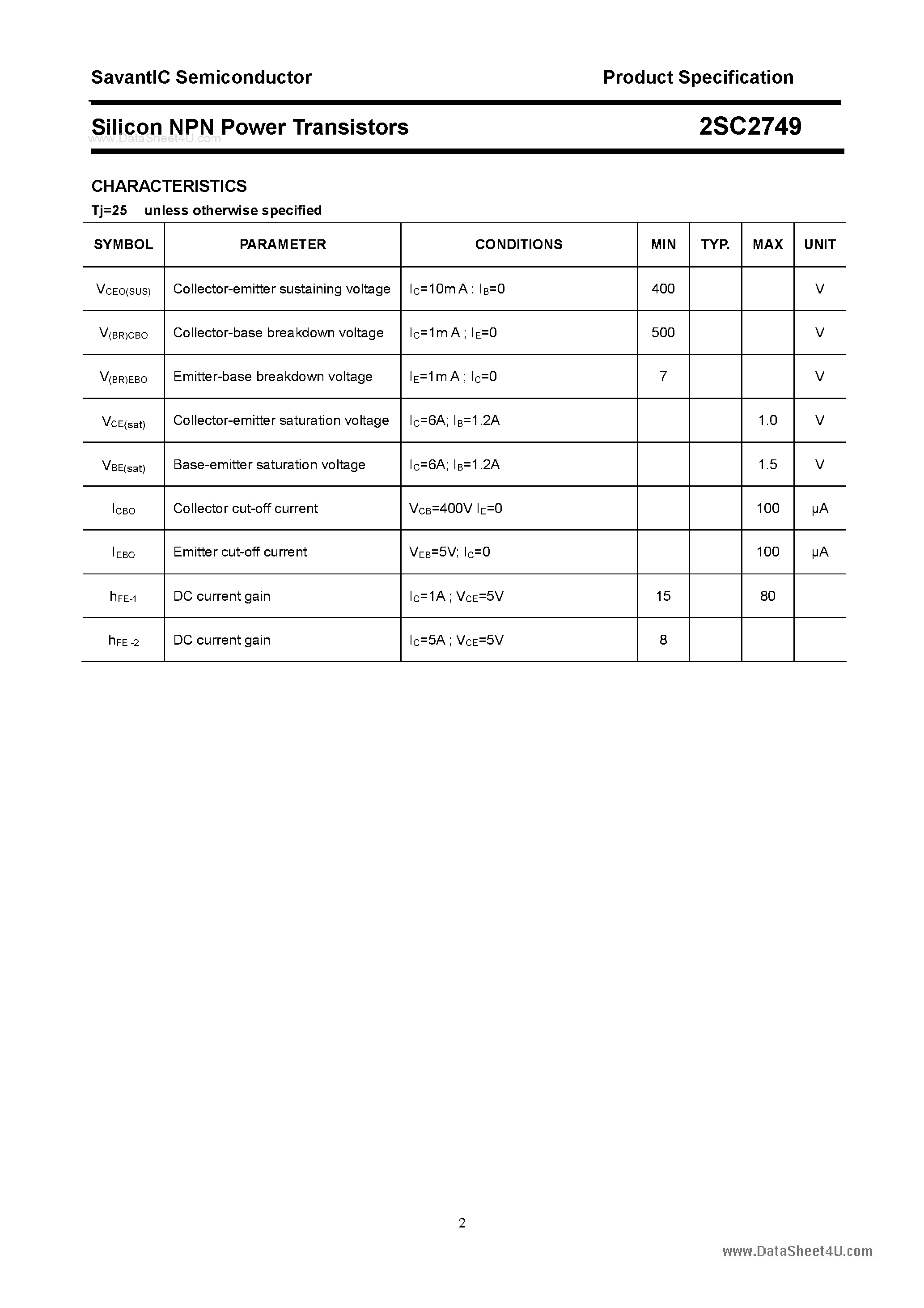Datasheet 2SC2749 - SILICON POWER TRANSISTOR page 2