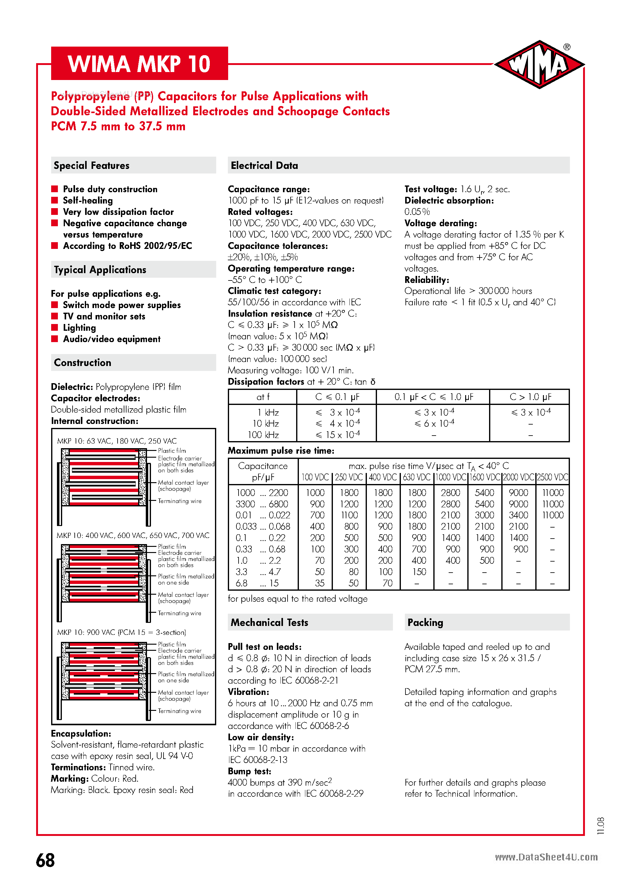 Datasheet MKP10 - Polypropylene Capacitors page 1