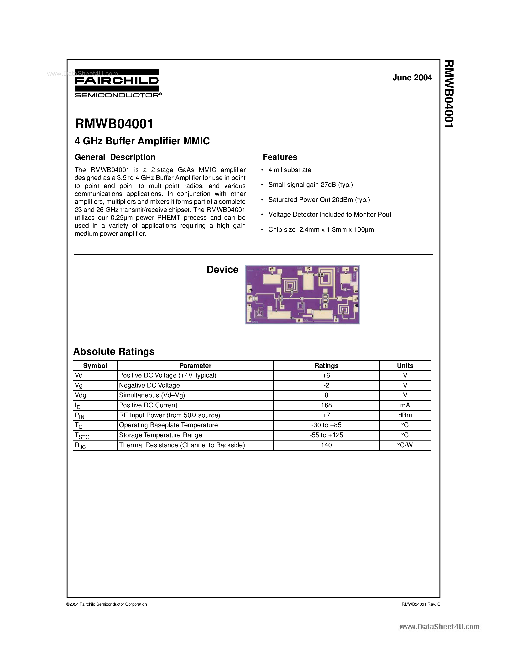 Datasheet RMWB04001 - 4 GHZ Buffer Amp page 1