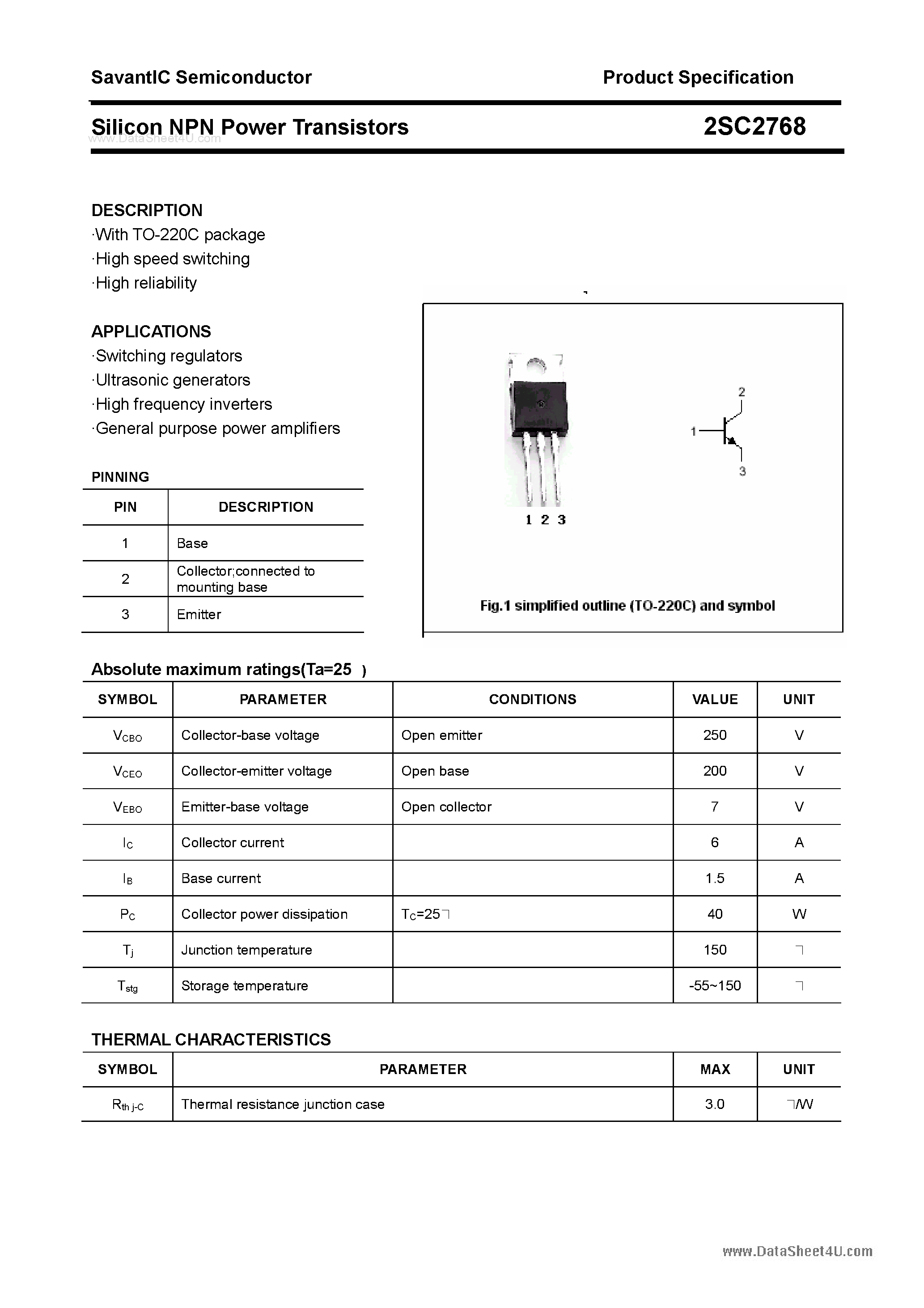 Datasheet 2SC2768 - SILICON POWER TRANSISTOR page 1