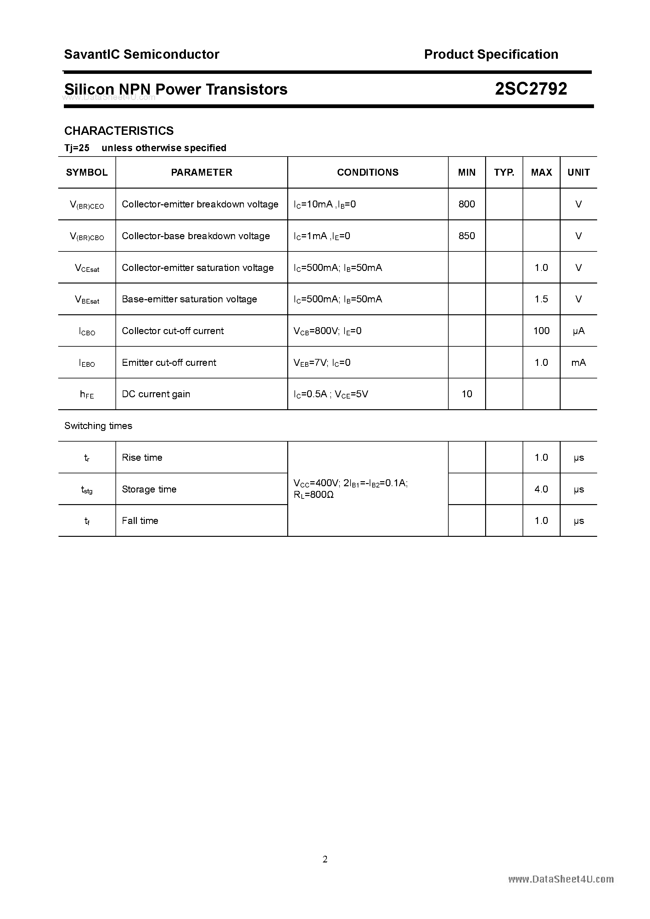 Datasheet 2SC2792 - SILICON POWER TRANSISTOR page 2