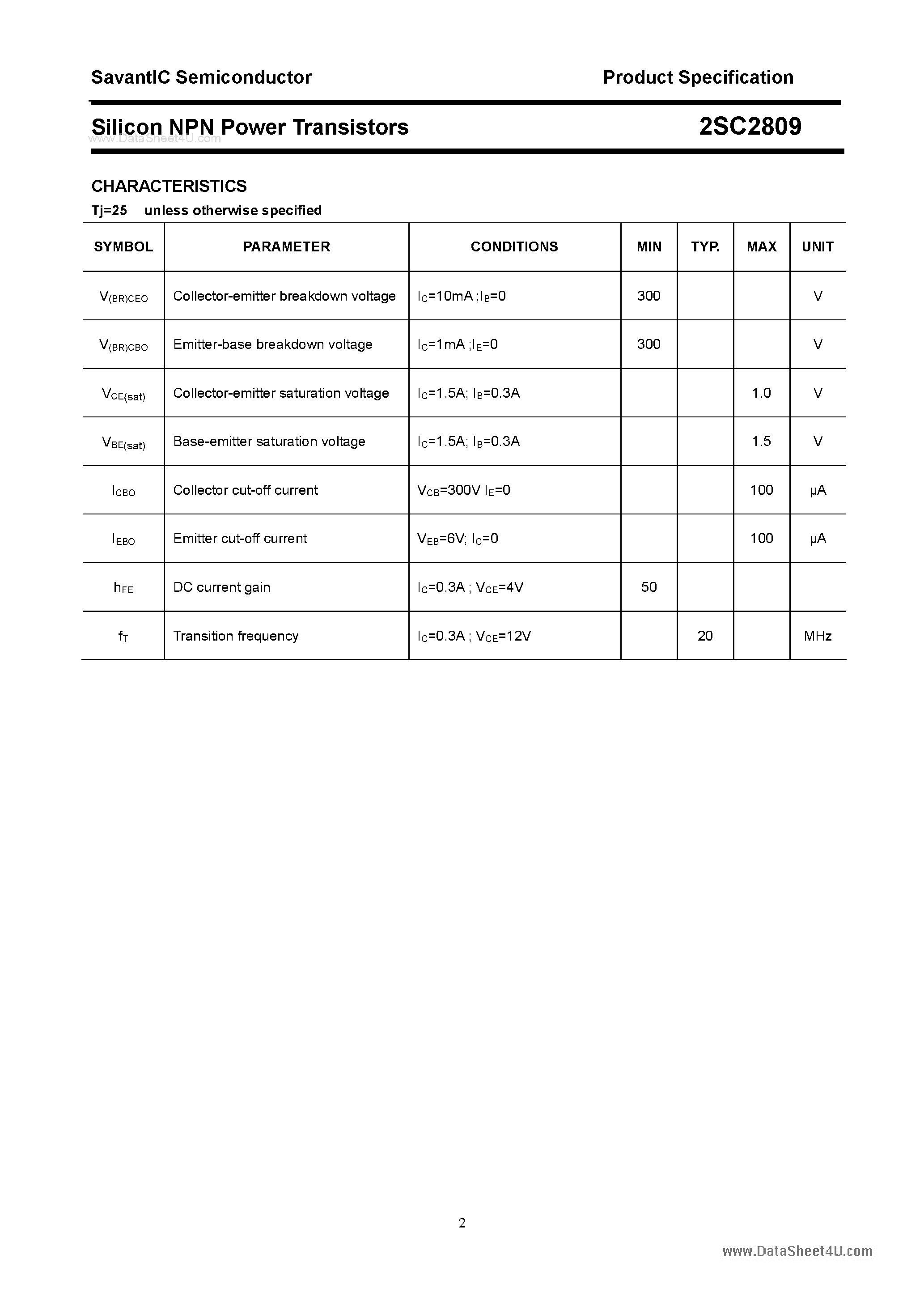 Datasheet 2SC2809 - SILICON POWER TRANSISTOR page 2