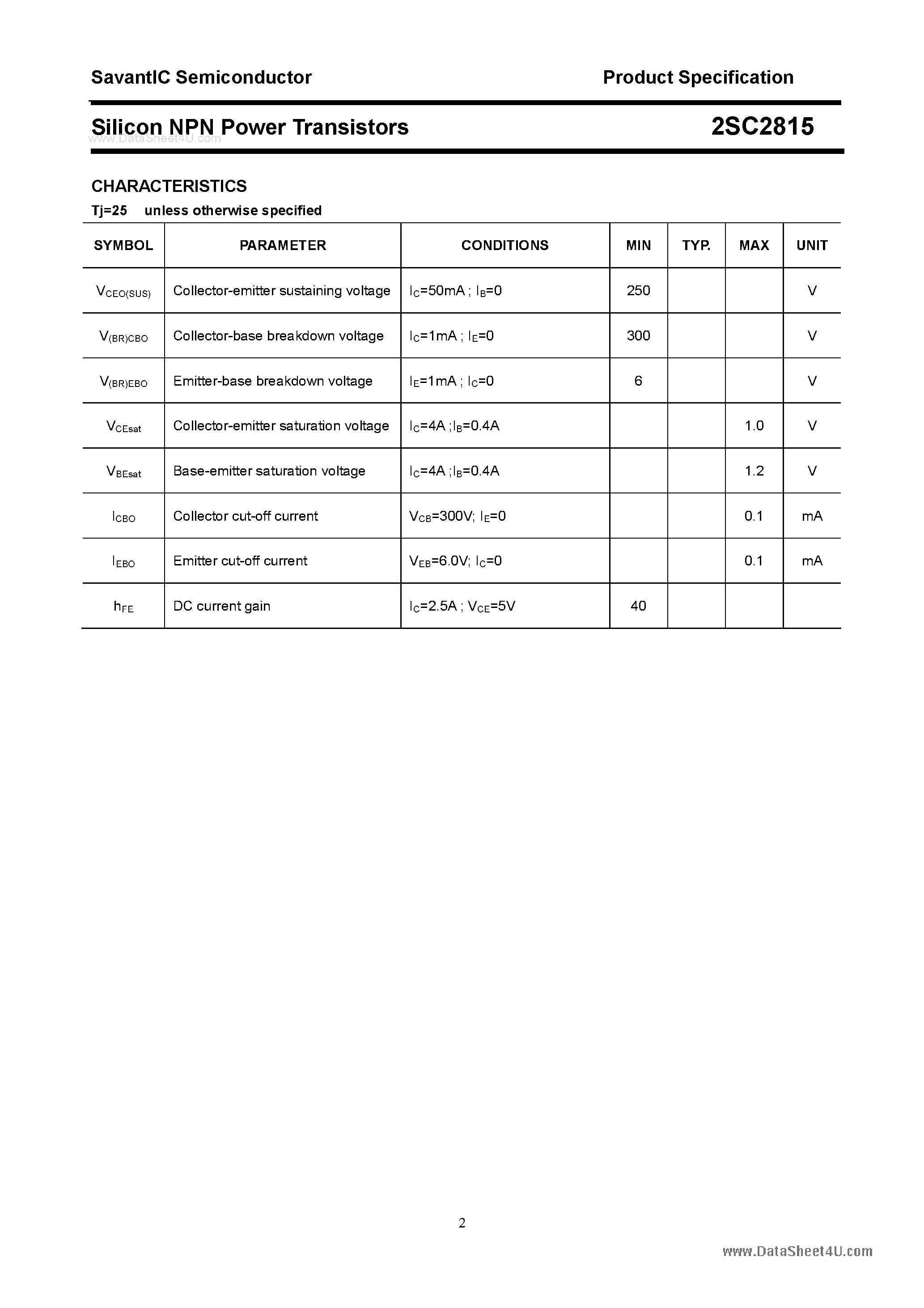 Datasheet 2SC2815 - SILICON POWER TRANSISTOR page 2