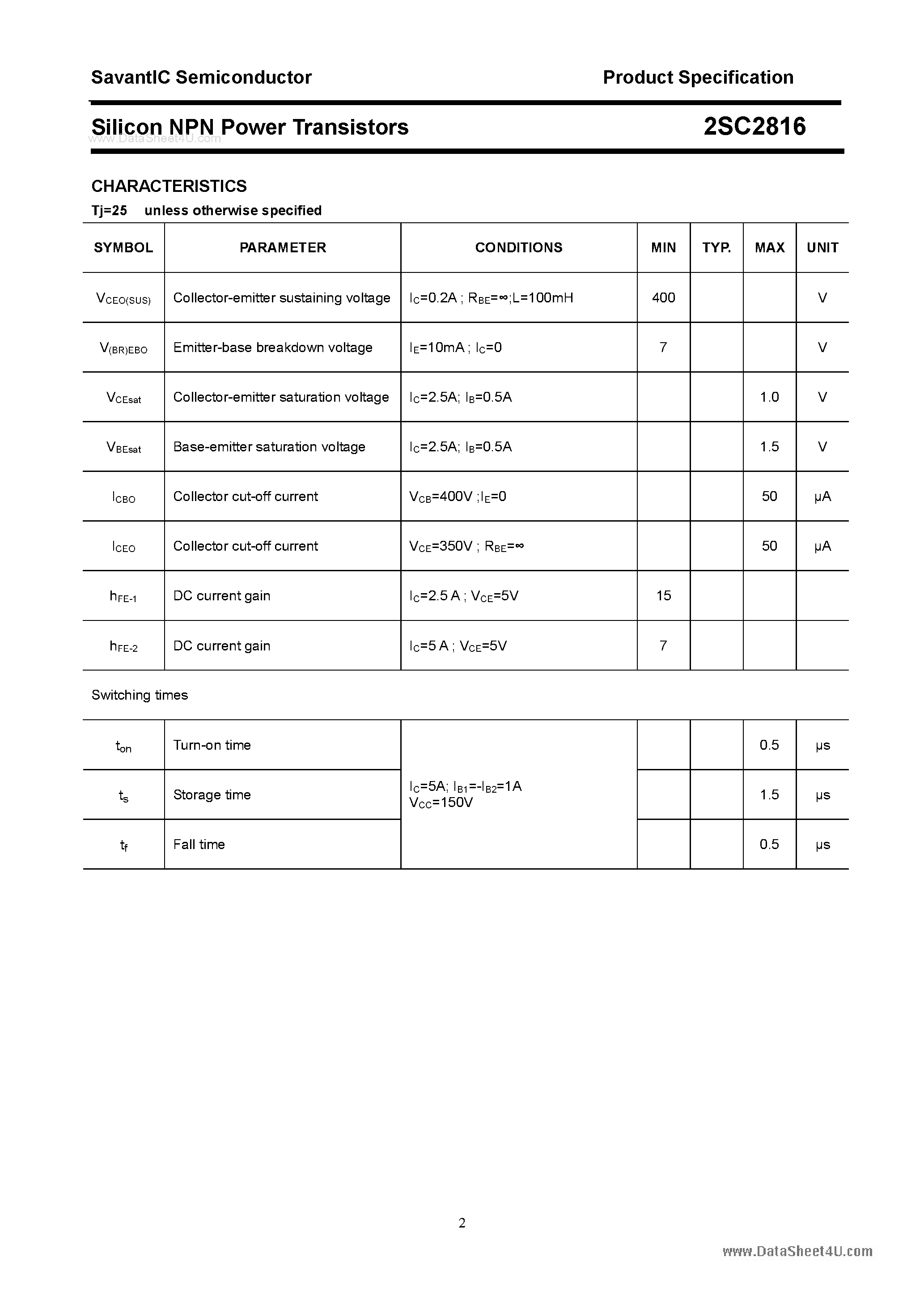 Datasheet 2SC2816 - SILICON POWER TRANSISTOR page 2