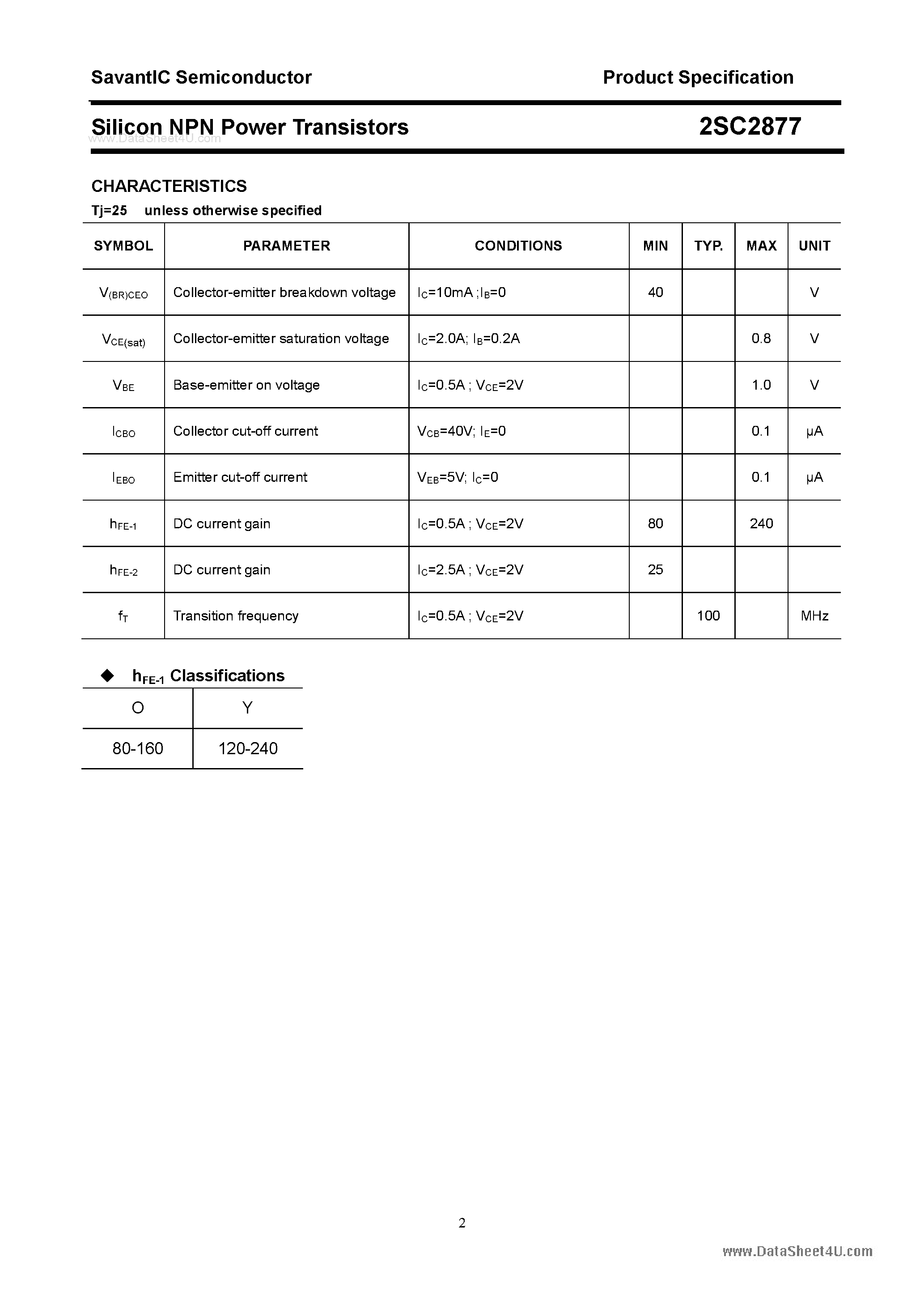 Datasheet 2SC2877 page 2 Datasheet 2SC2877 - SILICON POWER TRANSISTOR page 2