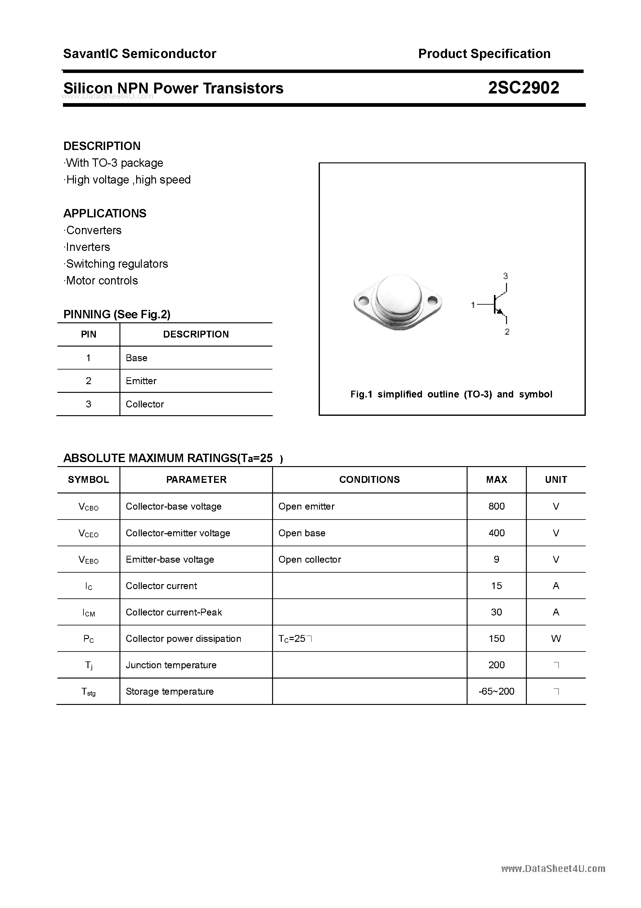 Datasheet 2SC2902 page 1 Datasheet 2SC2902 - SILICON POWER TRANSISTOR page 1