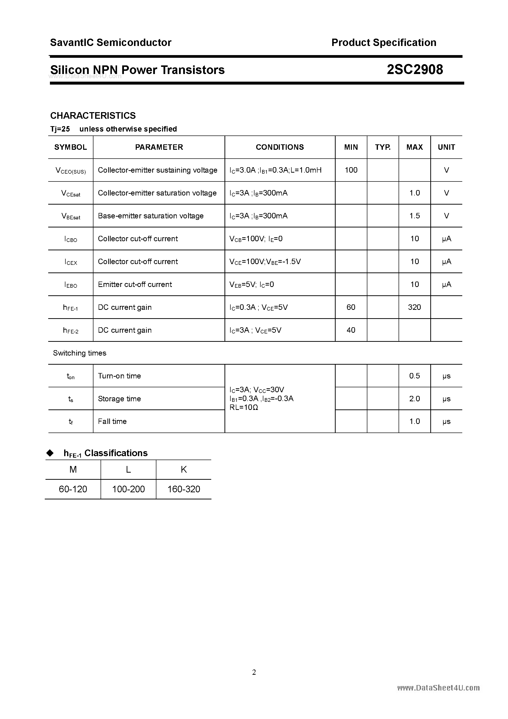 Datasheet 2SC2908 page 2 Datasheet 2SC2908 - SILICON POWER TRANSISTOR page 2