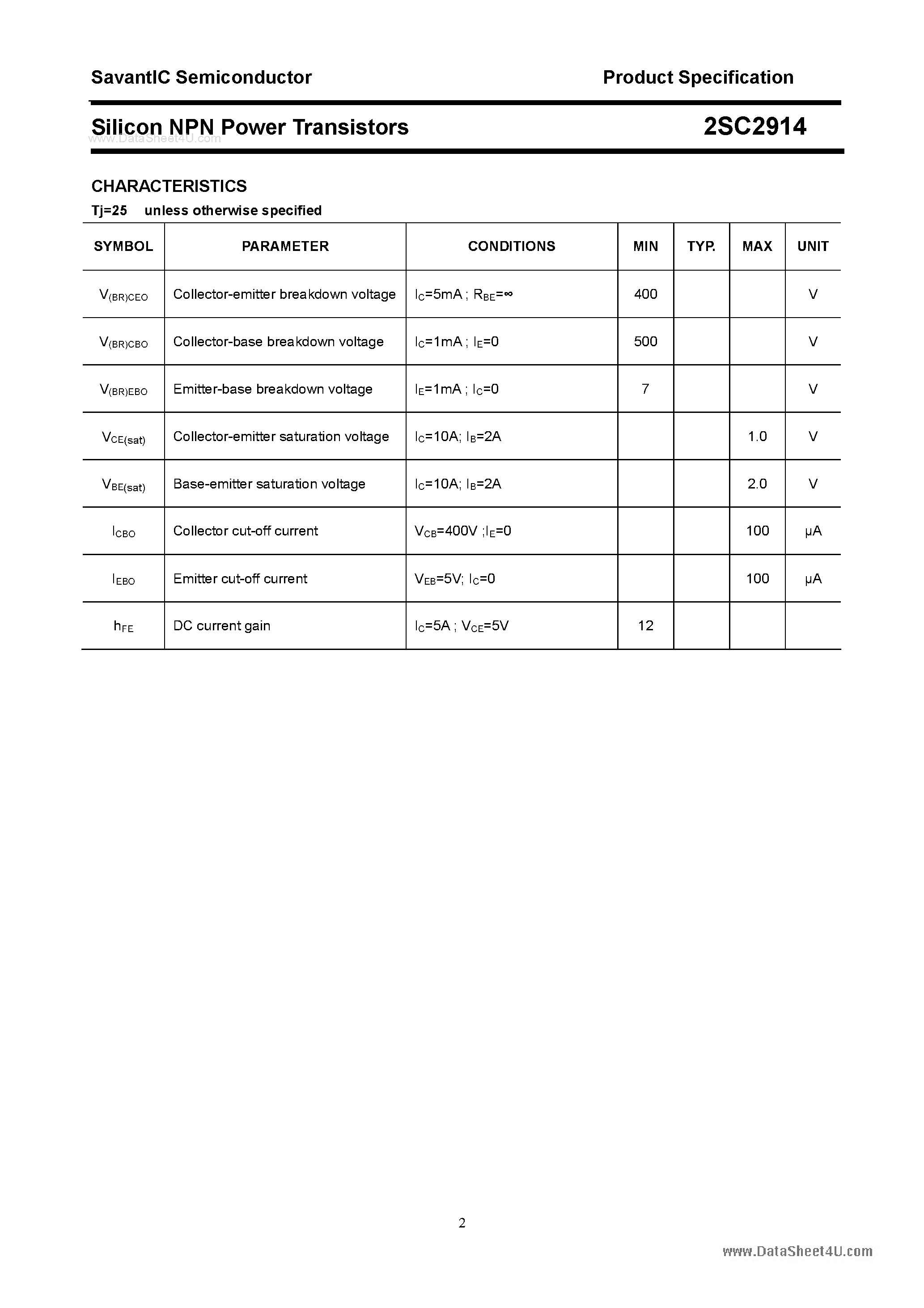 Datasheet 2SC2914 - SILICON POWER TRANSISTOR page 2