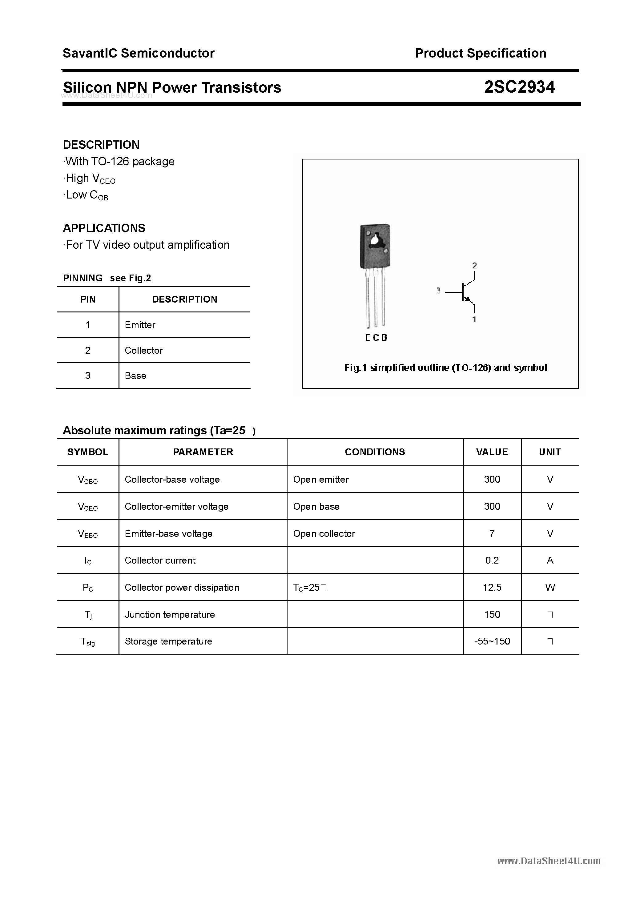 Datasheet 2SC2934 - SILICON POWER TRANSISTOR page 1