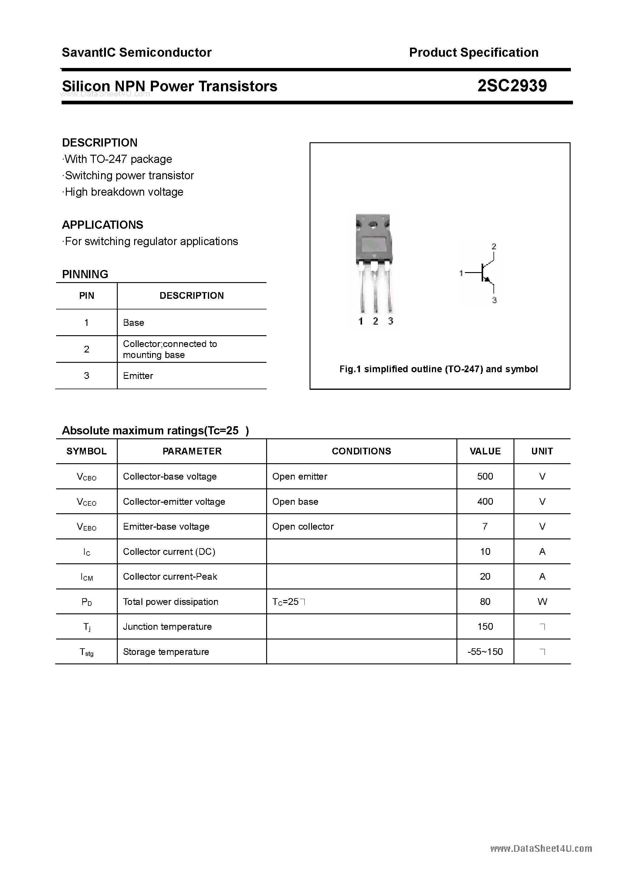 Datasheet 2SC2939 - SILICON POWER TRANSISTOR page 1