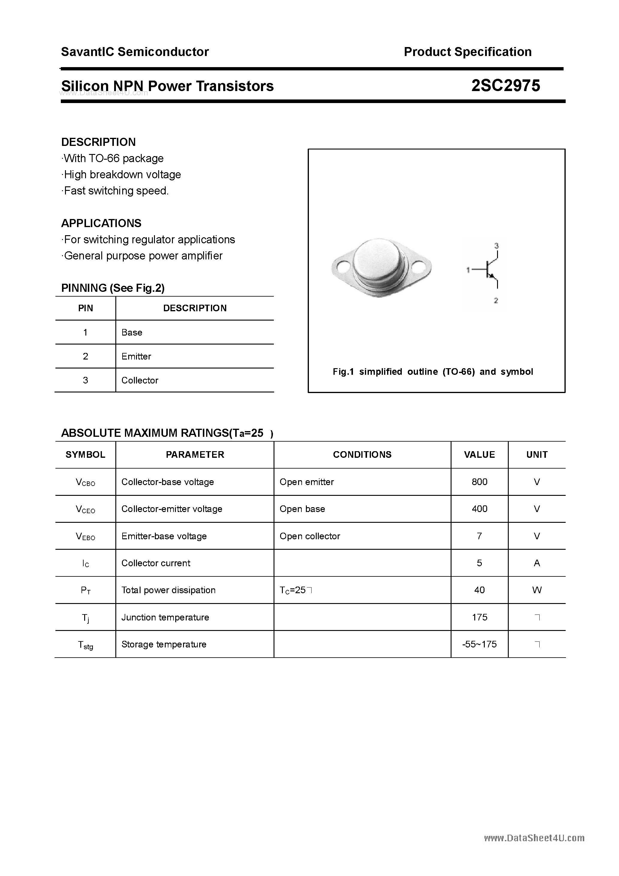 Даташит 2SC2975 - SILICON POWER TRANSISTOR страница 1