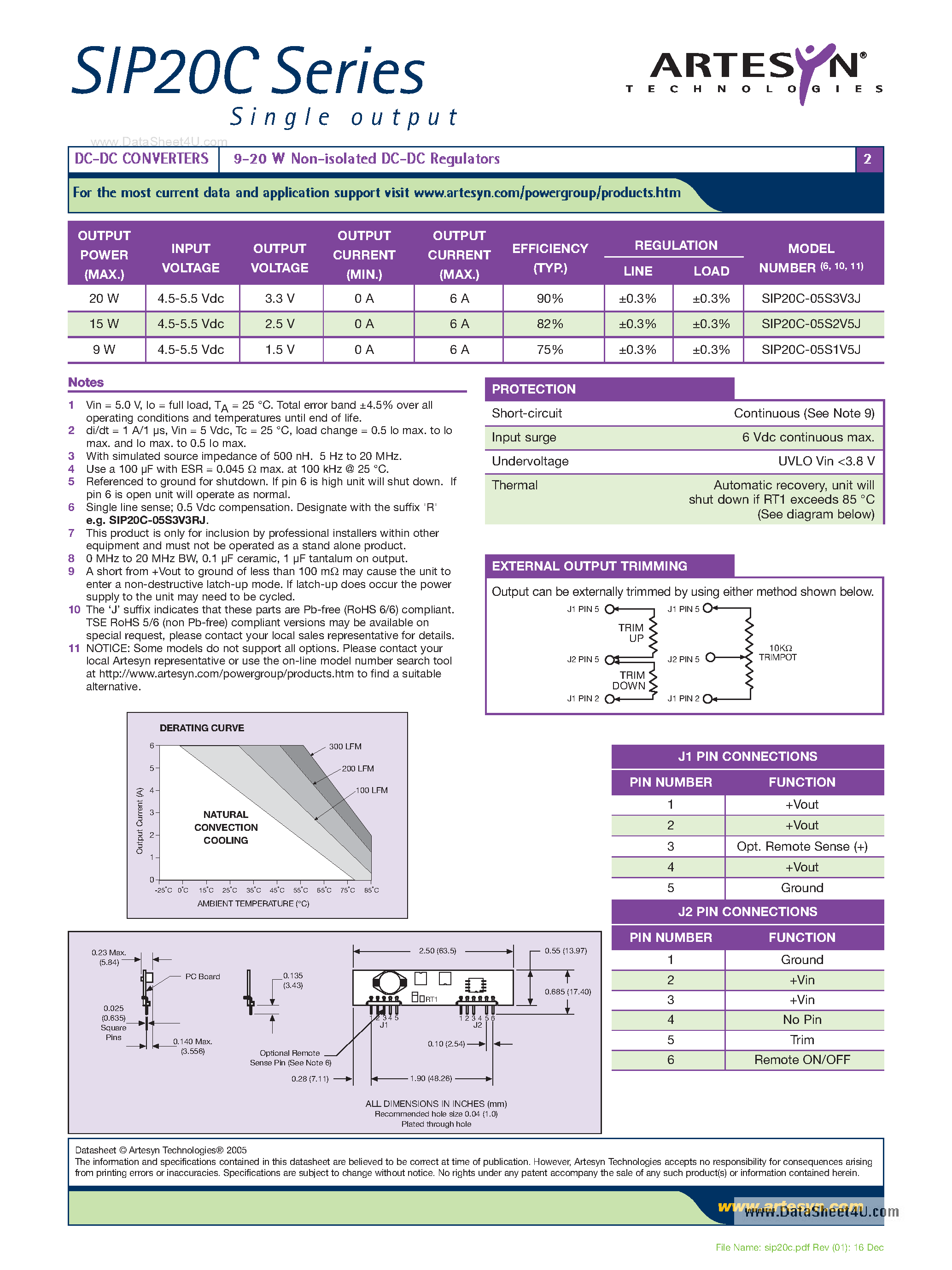 Даташит SIP20C - DC-DC CONVERTERS 9-20 W Non-isolated DC-DC Regulators страница 2