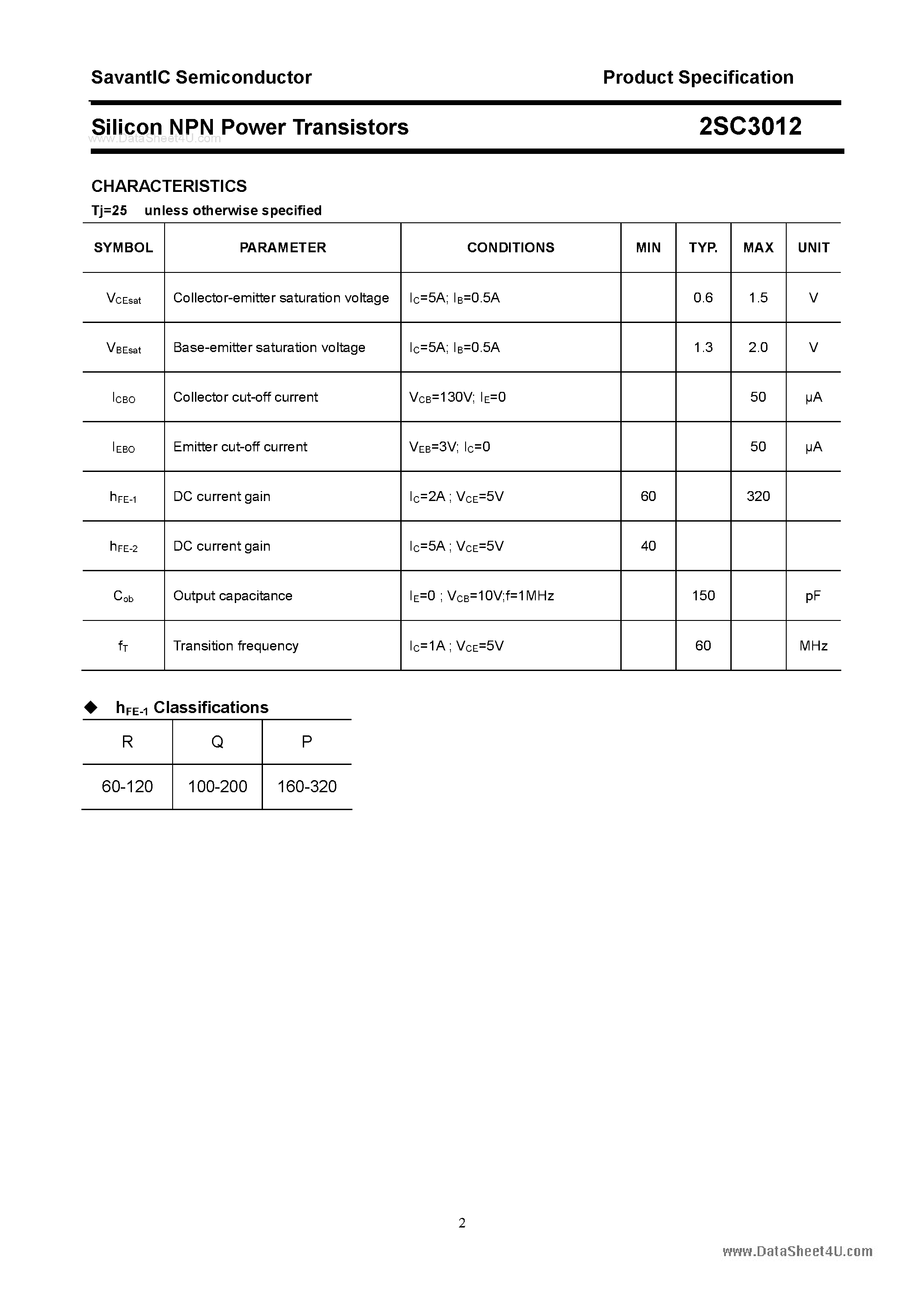 Даташит 2SC3012 - SILICON POWER TRANSISTOR страница 2
