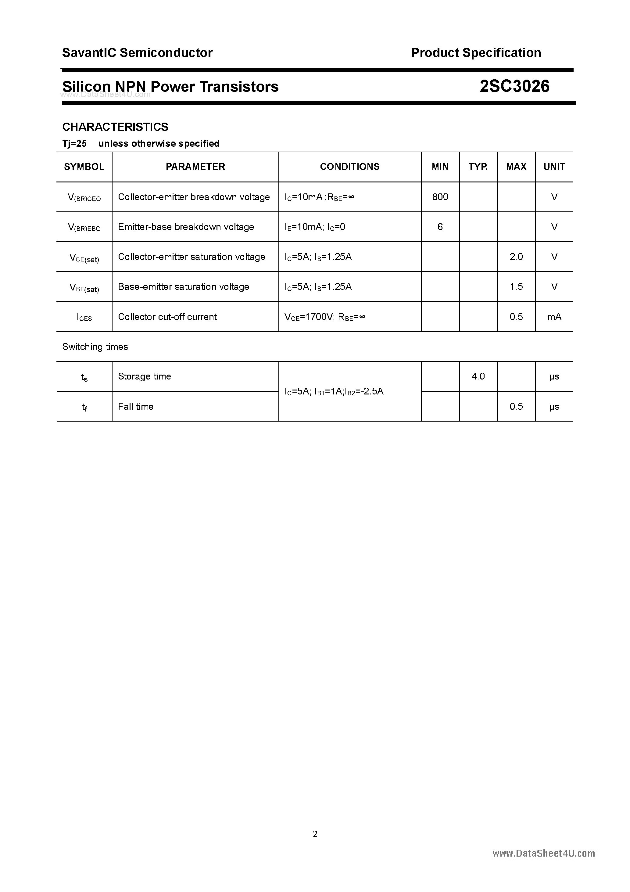 Datasheet 2SC3026 - SILICON POWER TRANSISTOR page 2