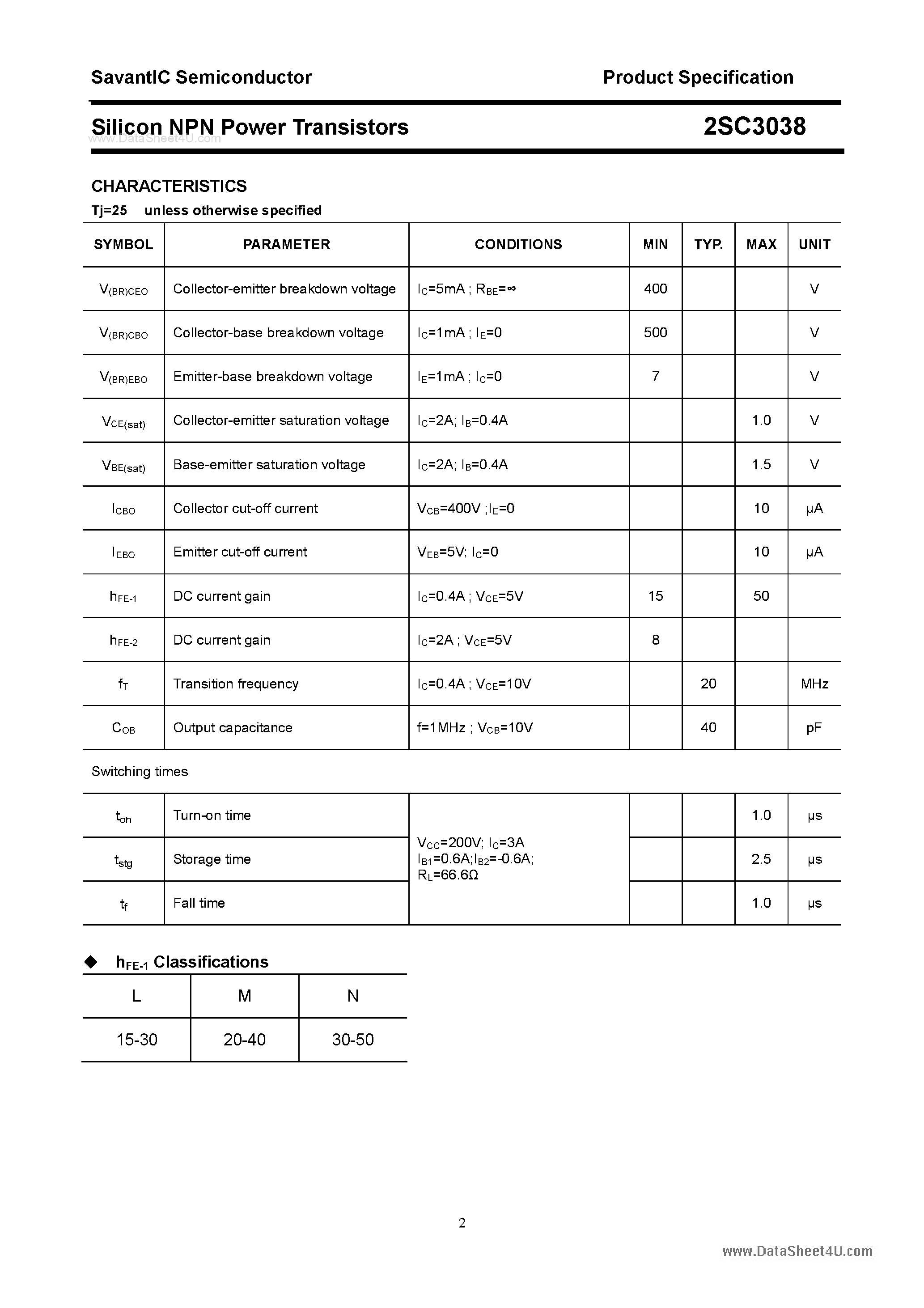 Даташит 2SC3038 - SILICON POWER TRANSISTOR страница 2