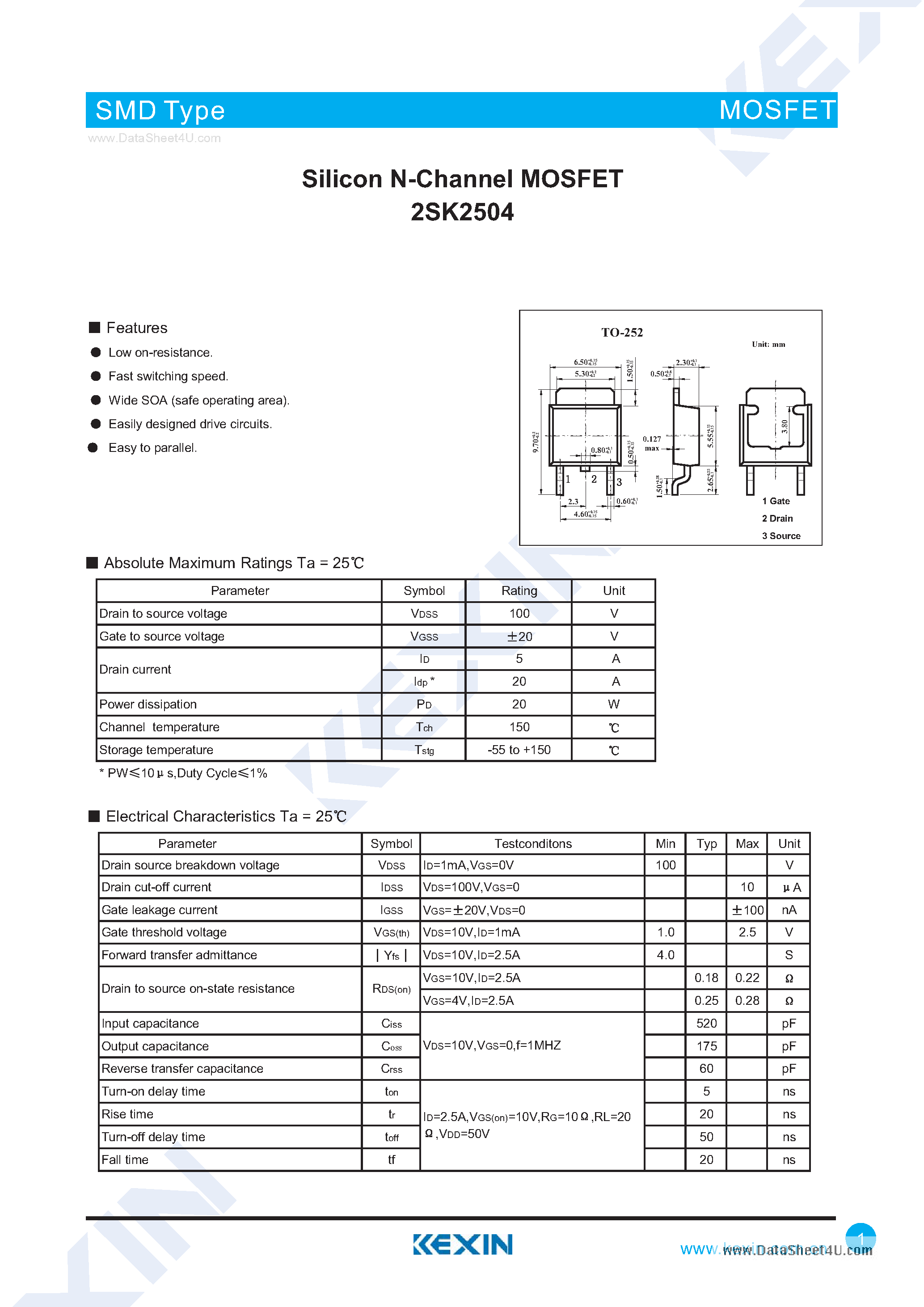 Datasheet 2SK2504 - Silicon N-Channel MOSFET page 1
