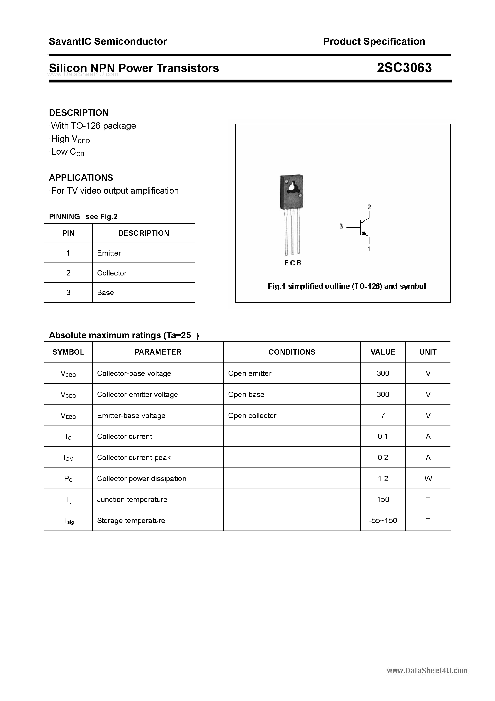 Даташит 2SC3063 - SILICON POWER TRANSISTOR страница 1