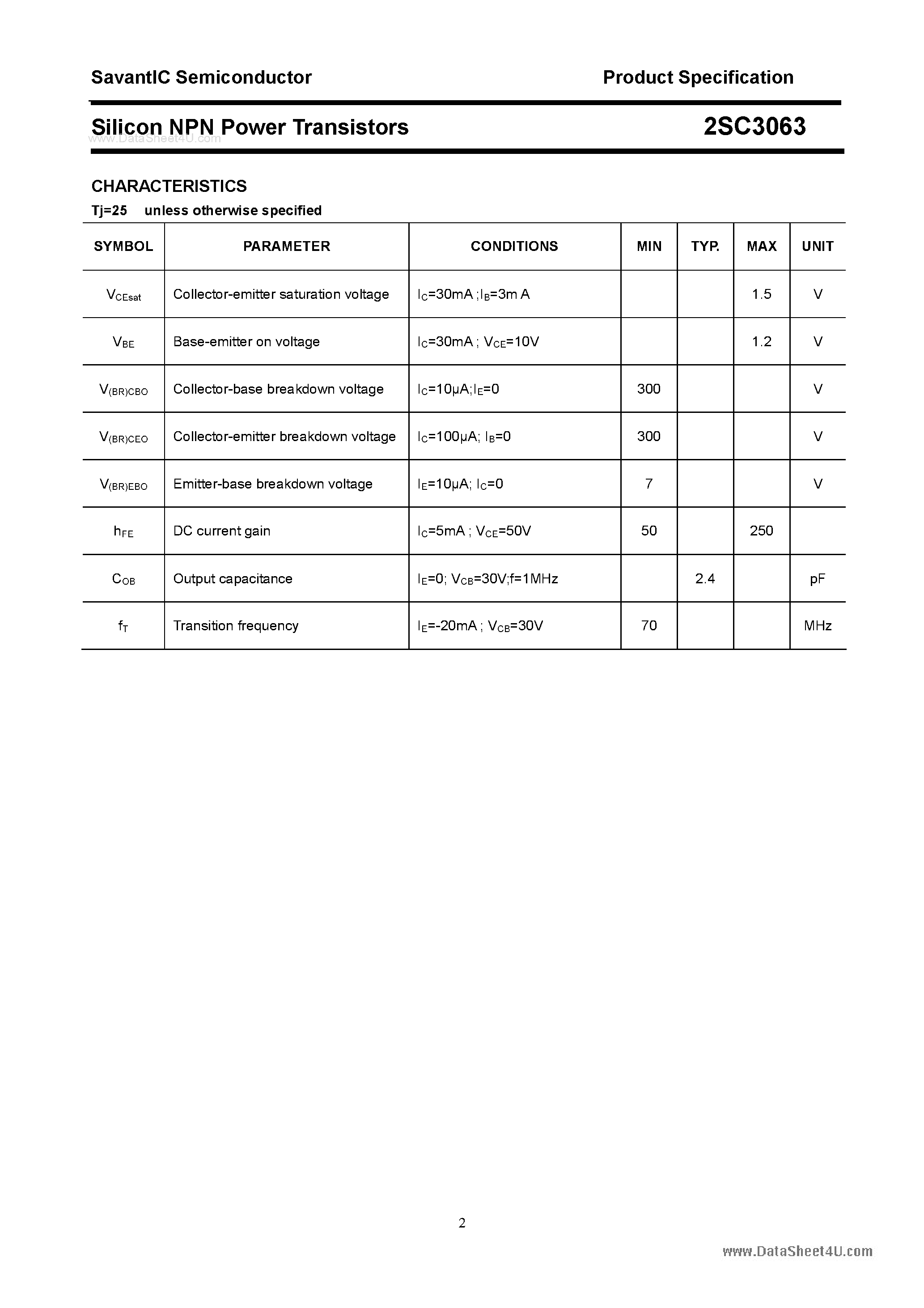 Даташит 2SC3063 - SILICON POWER TRANSISTOR страница 2