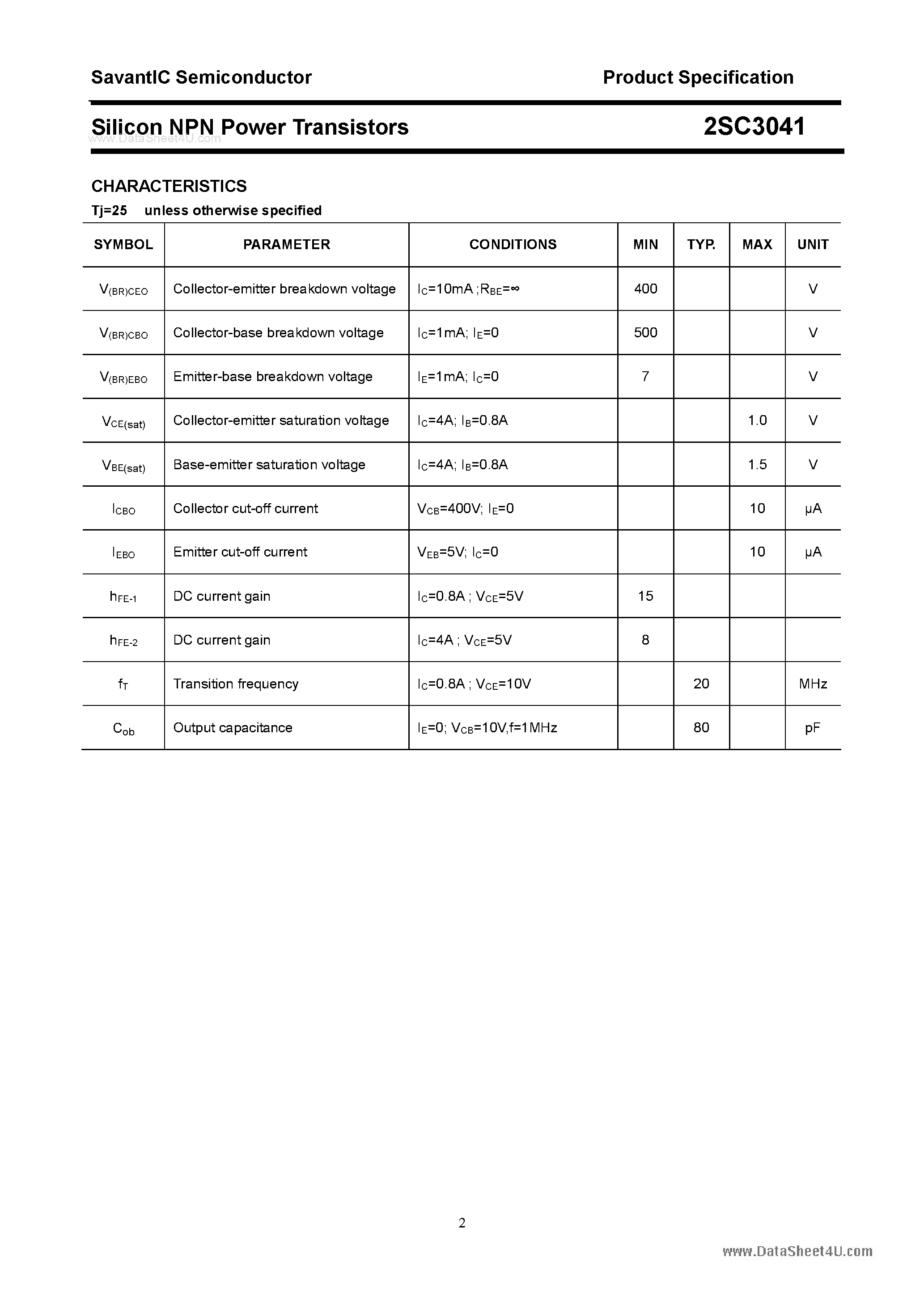 Даташит 2SC3041 - SILICON POWER TRANSISTOR страница 2