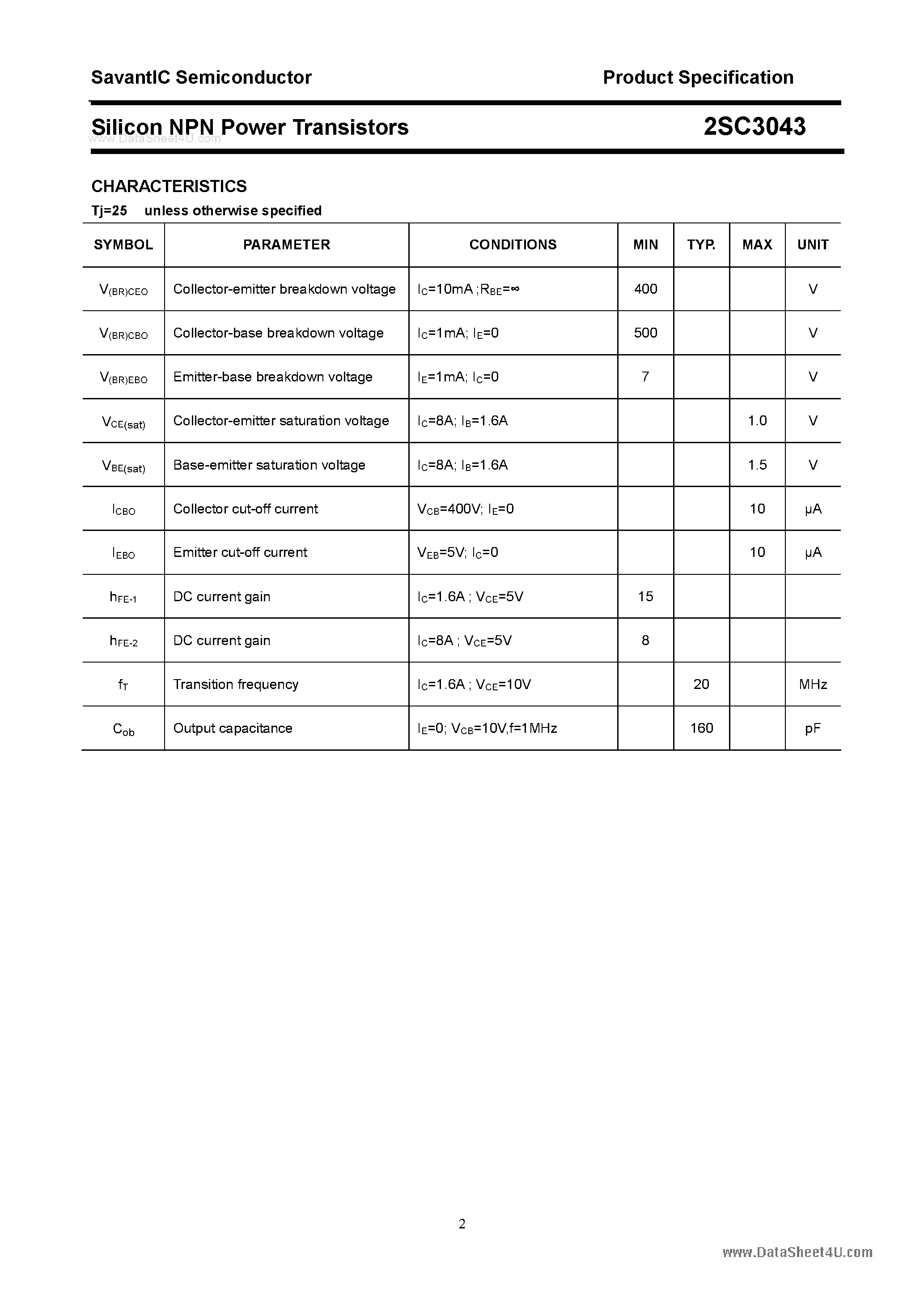 Даташит 2SC3043 - SILICON POWER TRANSISTOR страница 2