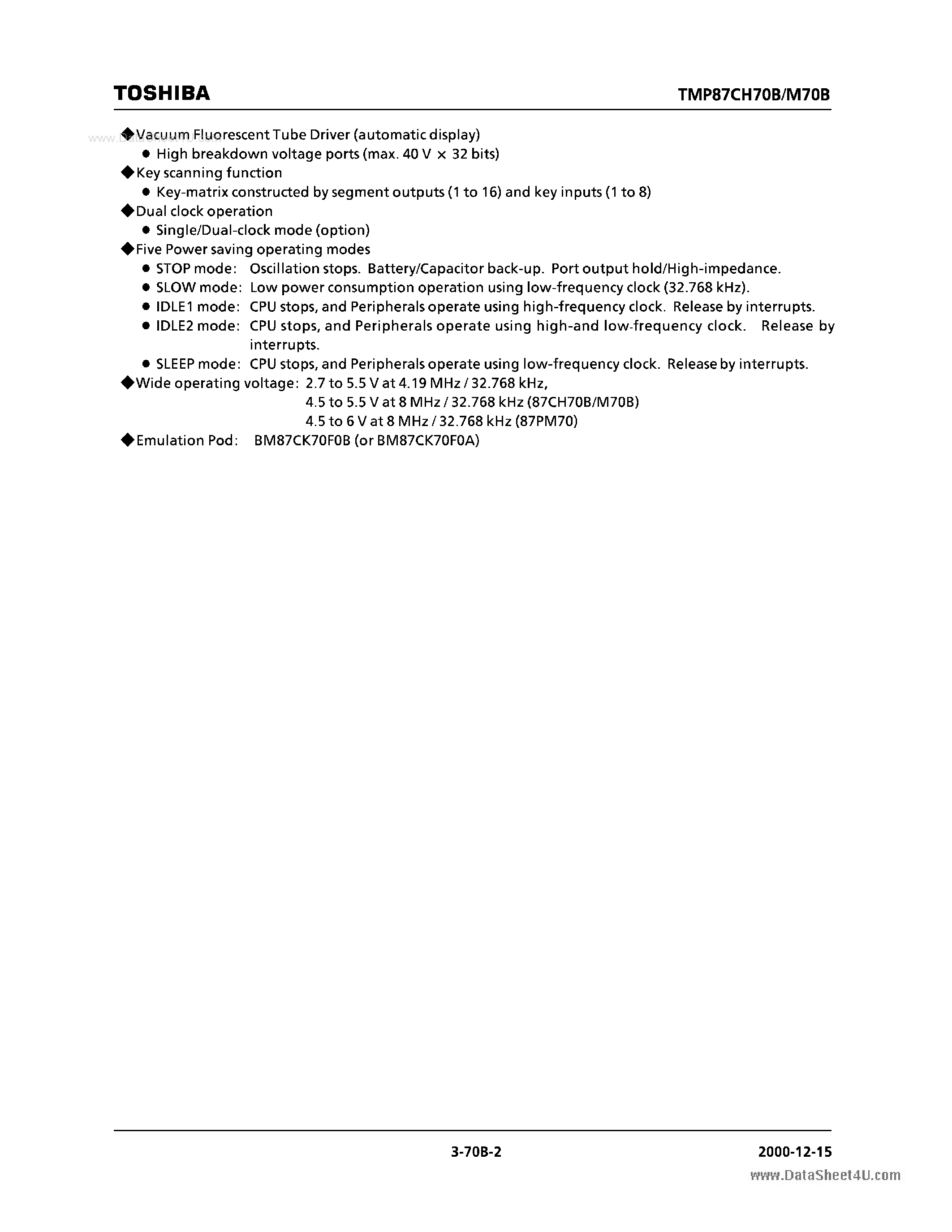 Даташит TMP87CH70BF - CMOS 8-BIT MICROCONTROLLER страница 2